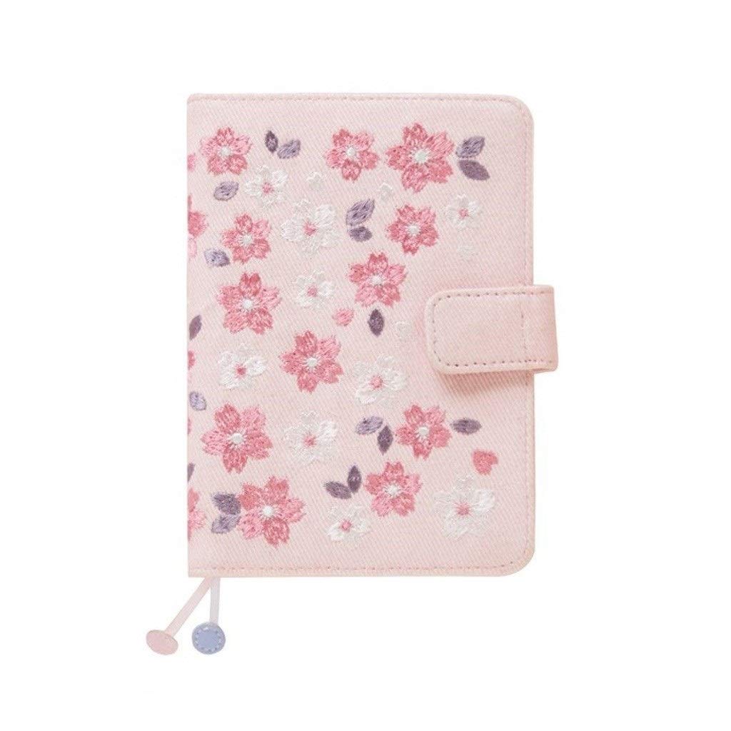 Cherry Blossom Embroidery A6 Notebook - Floral Journal Planner with Cloth Cover, Account Book & Calendar for Women | Perfect for Bullet Journaling, Daily Scheduling, Gift Giving & Travel Planning (Pink)