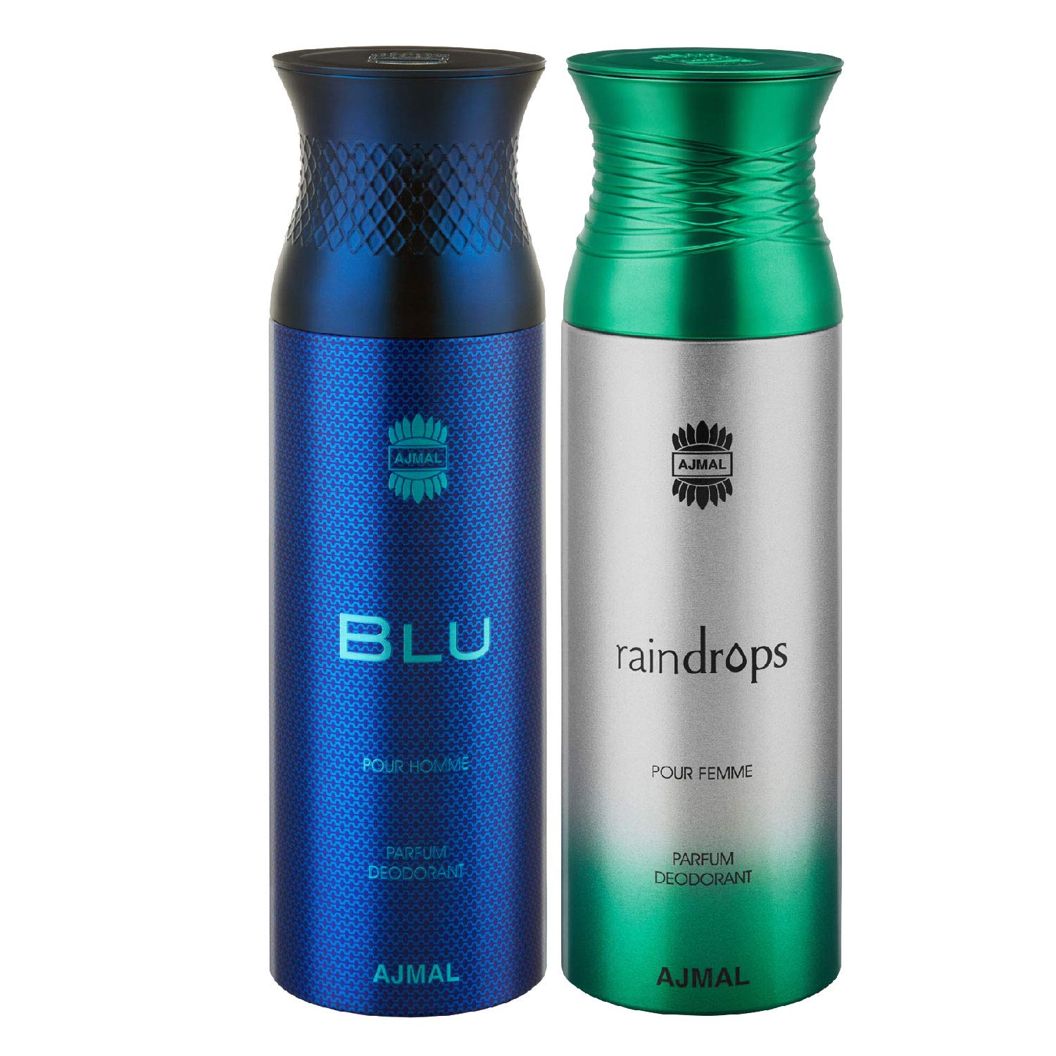 Ajmal Blu & Raindrops Deodorant Gift Set for Men & Women - 2 Pack (200ml Each) | Long-Lasting Fragrance for Daily Use, Gym & Outdoor Activities