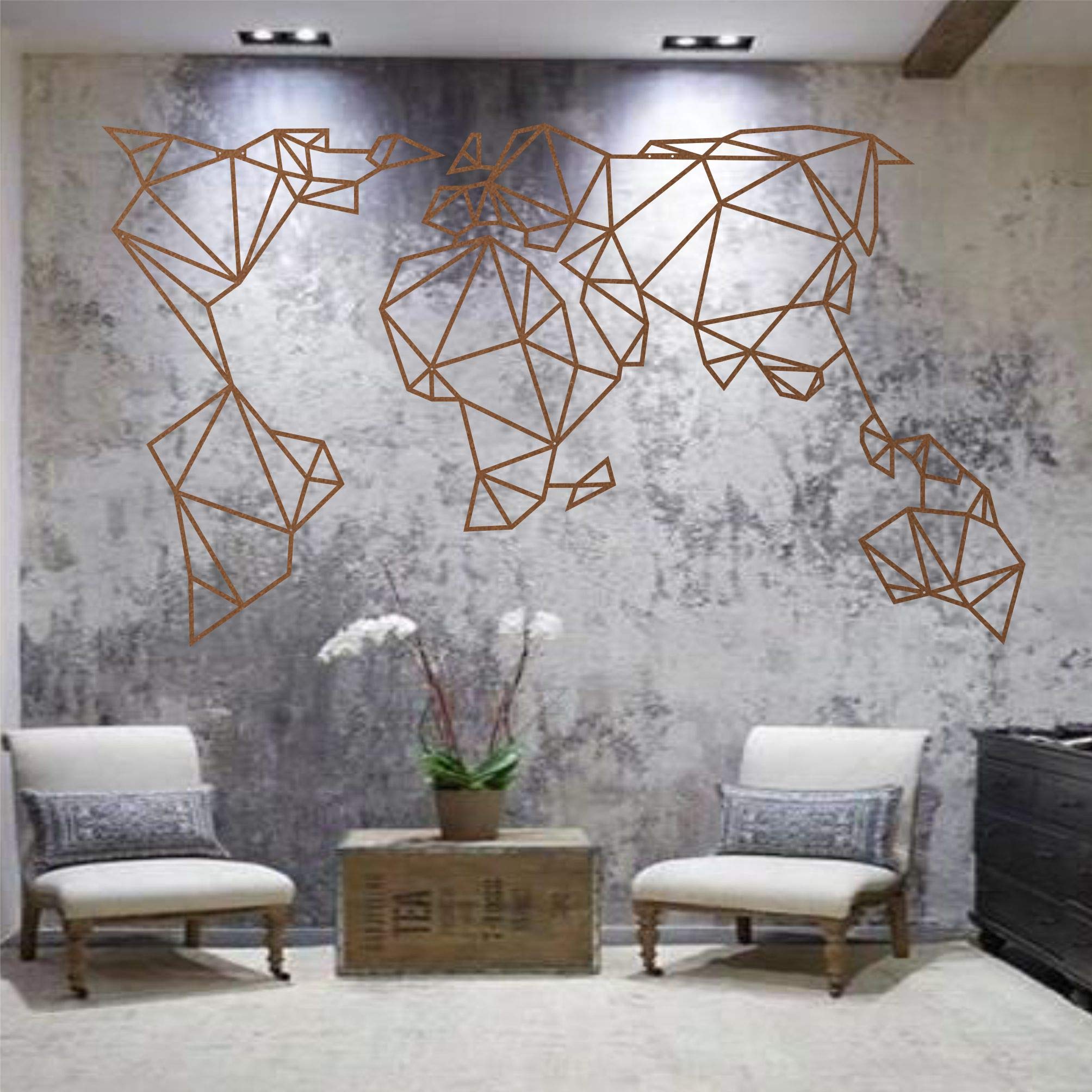 Bronze Geometric Metal World Map Wall Art - 40