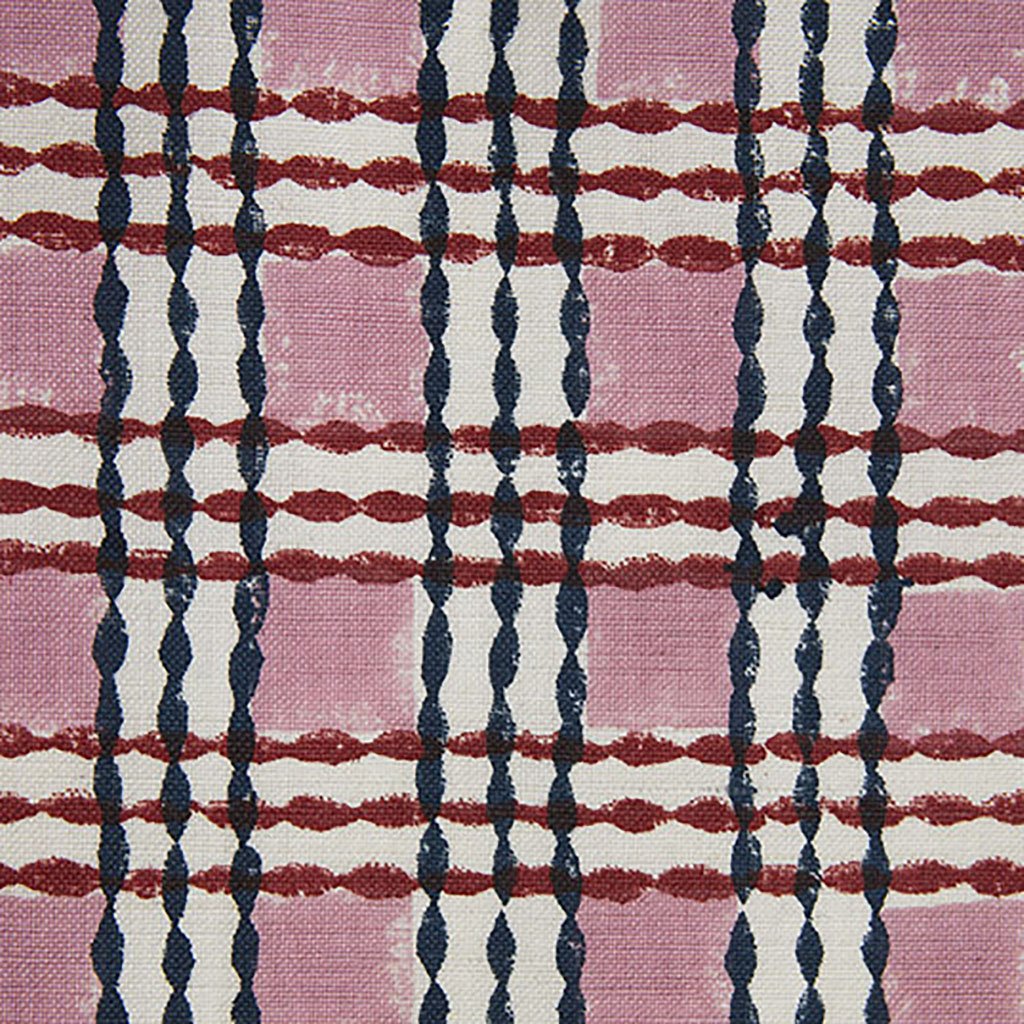 Trellis Block Printed Linen Cotton Fabric - Rose & Midnight Blue - Perfect for Home Decor, Upholstery, and DIY Sewing Projects