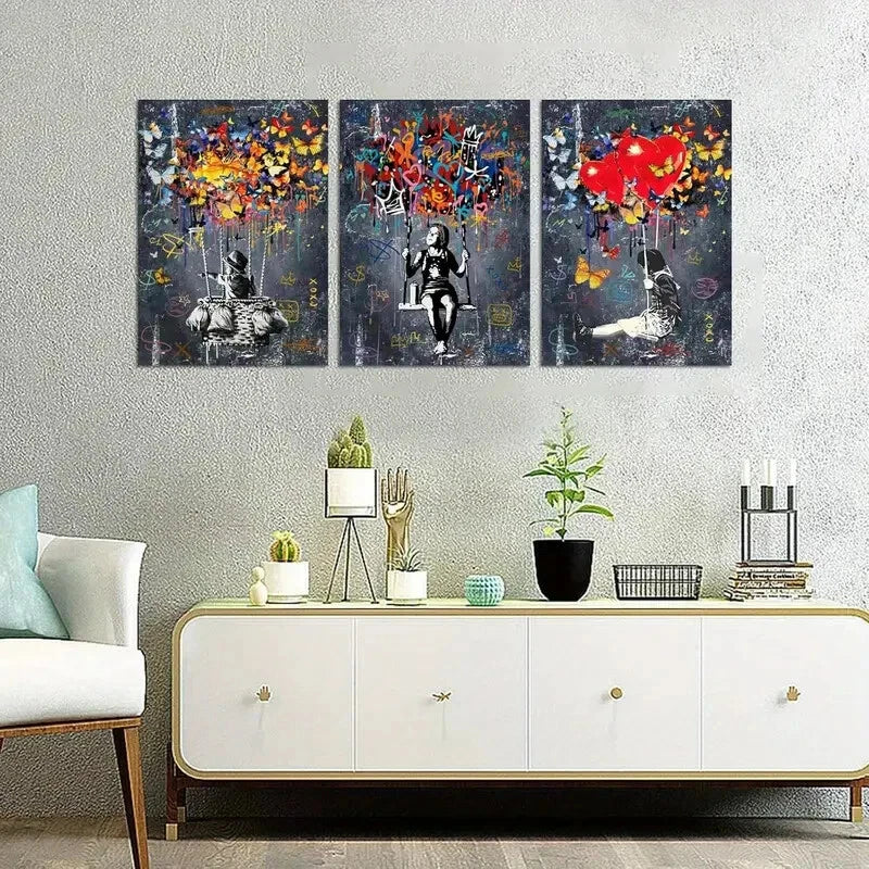 3-Piece Heart and Butterfly Metal Wall Art Prints - Ready to Hang Home Decor for Bedroom, Living Room & Office