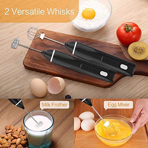 SNOMYRS USB Rechargeable Milk Frother - 3-Speed Handheld Electric Immersion Blender with 2 Stainless Steel Whisk Attachments - Portable Frother for Coffee, Cappuccino, Hot Chocolate & Matcha - Perfect for Home, Office & Travel (Black)