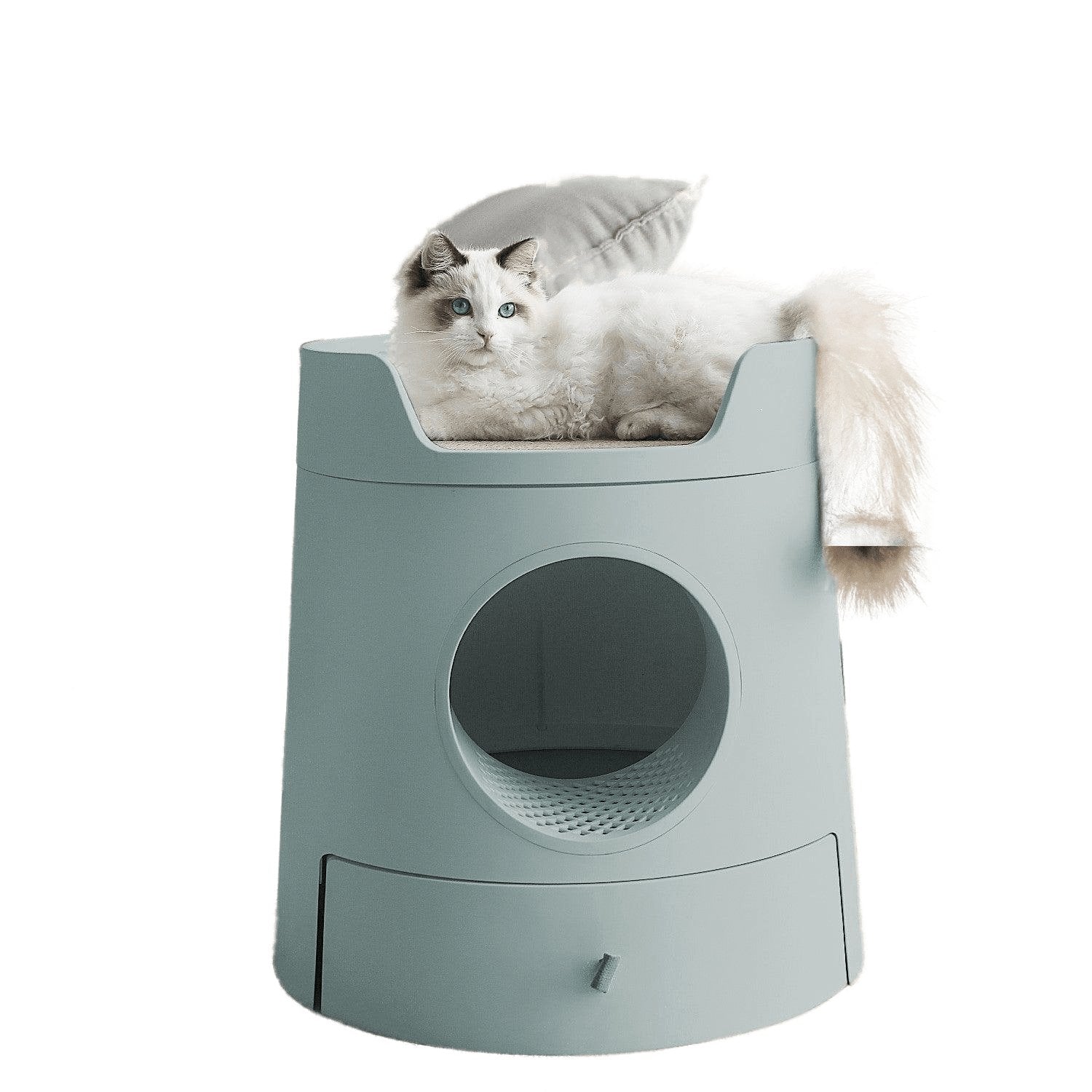 XL Castle 2-in-1 Front Entry Cat Litter Box with Scratch Basin - Morandi Green | Large Enclosed Litter Box for Indoor Cats | Odor Control & Privacy Design for Home & Apartment Use