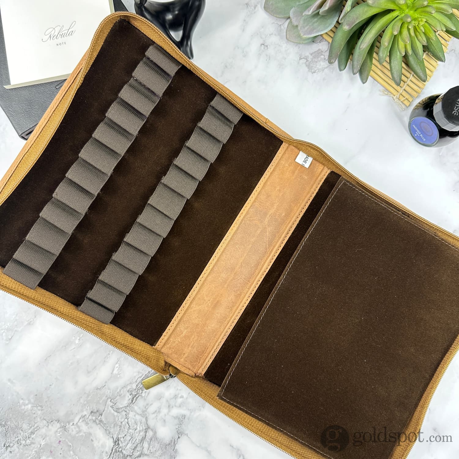 Girologio 24 Zippered Leather Pen Case - Saddle Tan Color - Premium Organizer for Fountain Pens, Ballpoints & Stationery - Perfect for Office, School & Travel