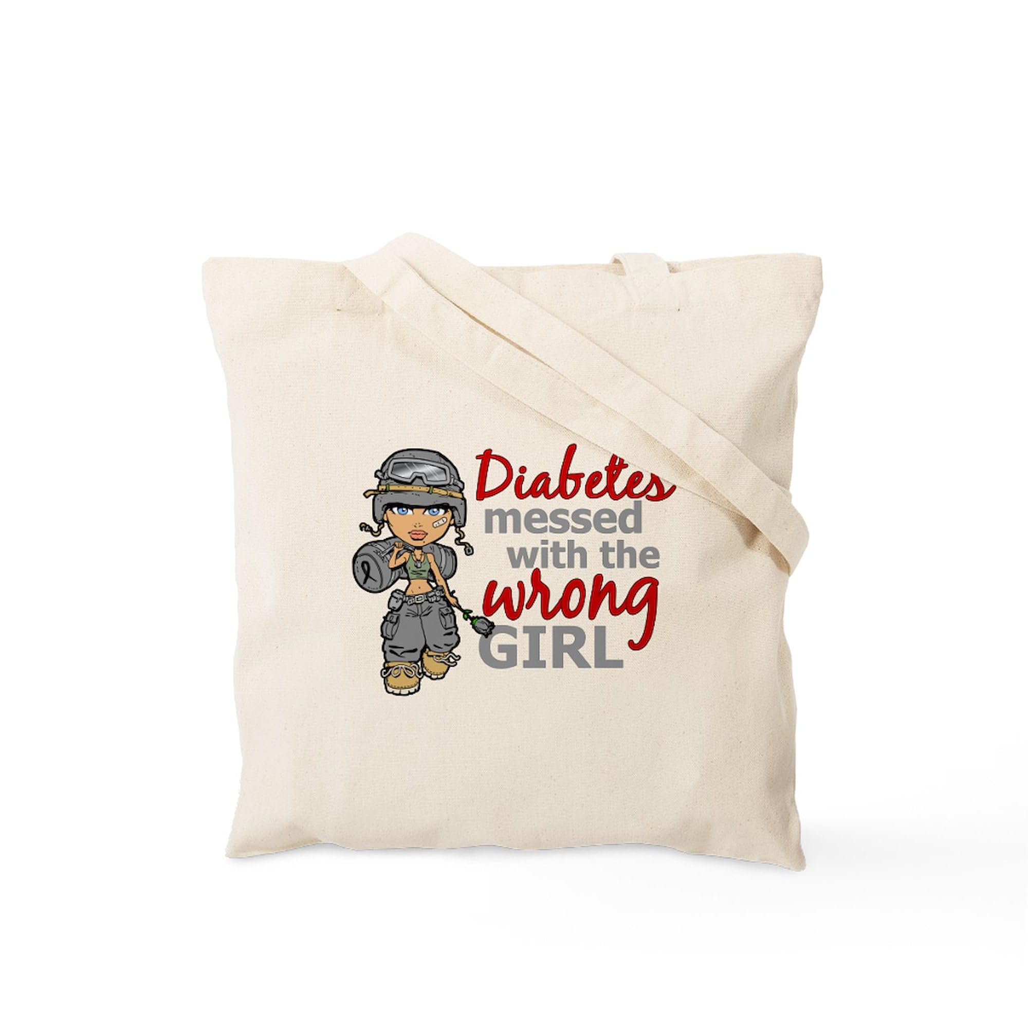 Combat Girl Diabetes Tote Bag - Natural Canvas Reusable Shopping Bag for Women | Eco-Friendly Grocery Tote for Diabetes Awareness, Daily Use & Charity Events