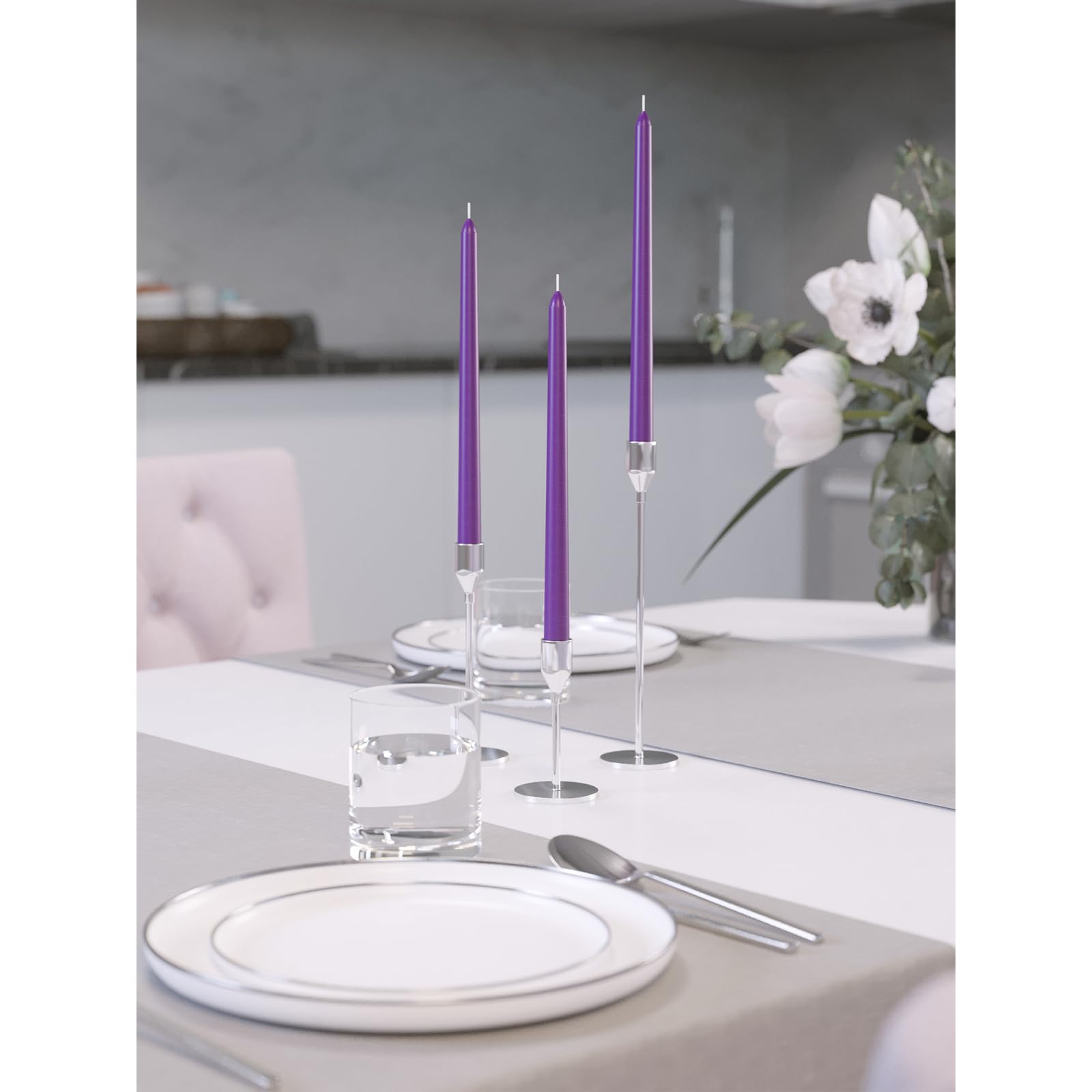 Dripless 10 Inch Purple Taper Candles Set of 4 - Unscented Candlesticks for Elegant Dining & Home Decor - Perfect for Dinner Parties, Weddings, Romantic Settings & Holiday Centerpieces