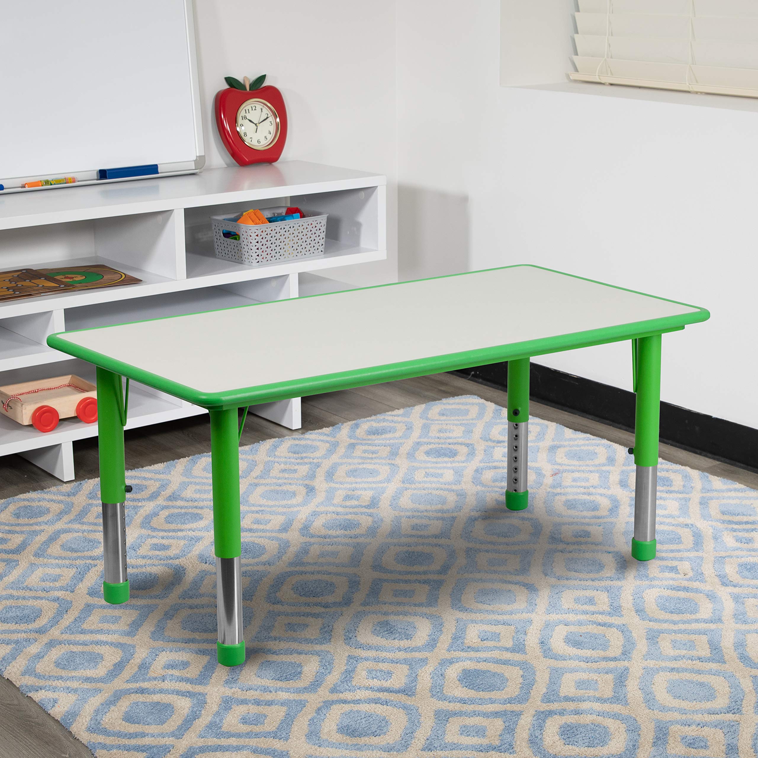 EMMA + OLIVER 23.625x47.25 Inch Green Plastic Adjustable Height Kids Activity Table - Perfect for Preschool Classrooms, Daycare Centers & Home Playrooms