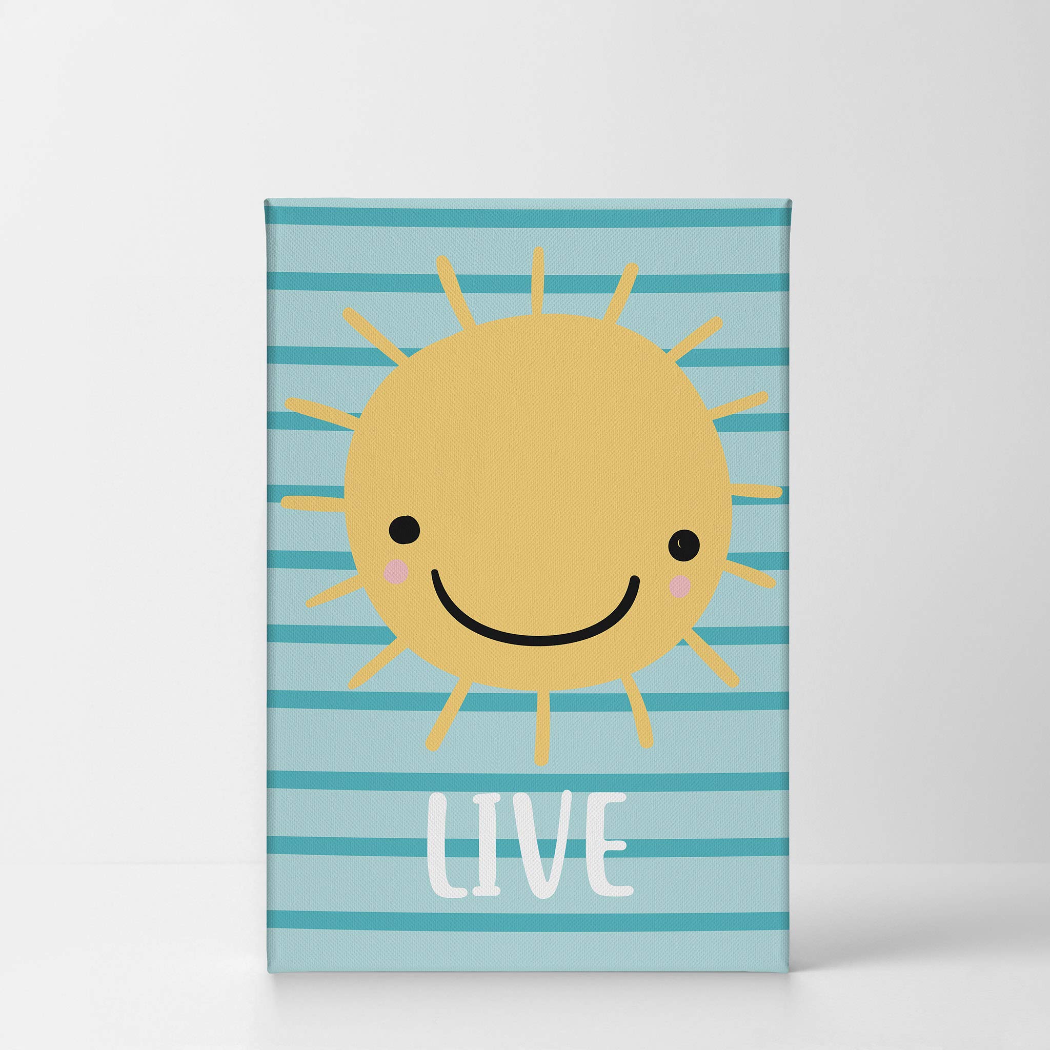 Smile Art Design Lovely Sun Live Lettering Blue Background Canvas Print - Nursery Wall Art for Baby & Kids Room Decor - Ready to Hang 12x8 Inch - Made in USA | Perfect for Nursery, Bedroom, Playroom & Gift