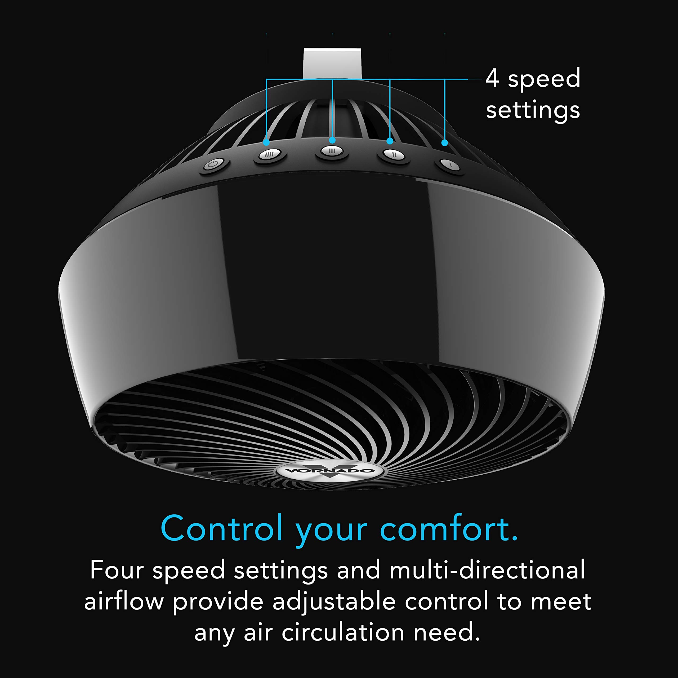 Vornado 660 Large Whole Room Air Circulator Fan - 4 Speed Settings, 90° Tilt, Powerful Airflow for Home & Office | 783 Adjustable Height Air Circulator Fan | Black | Perfect for Bedroom, Living Room & Workspace Cooling