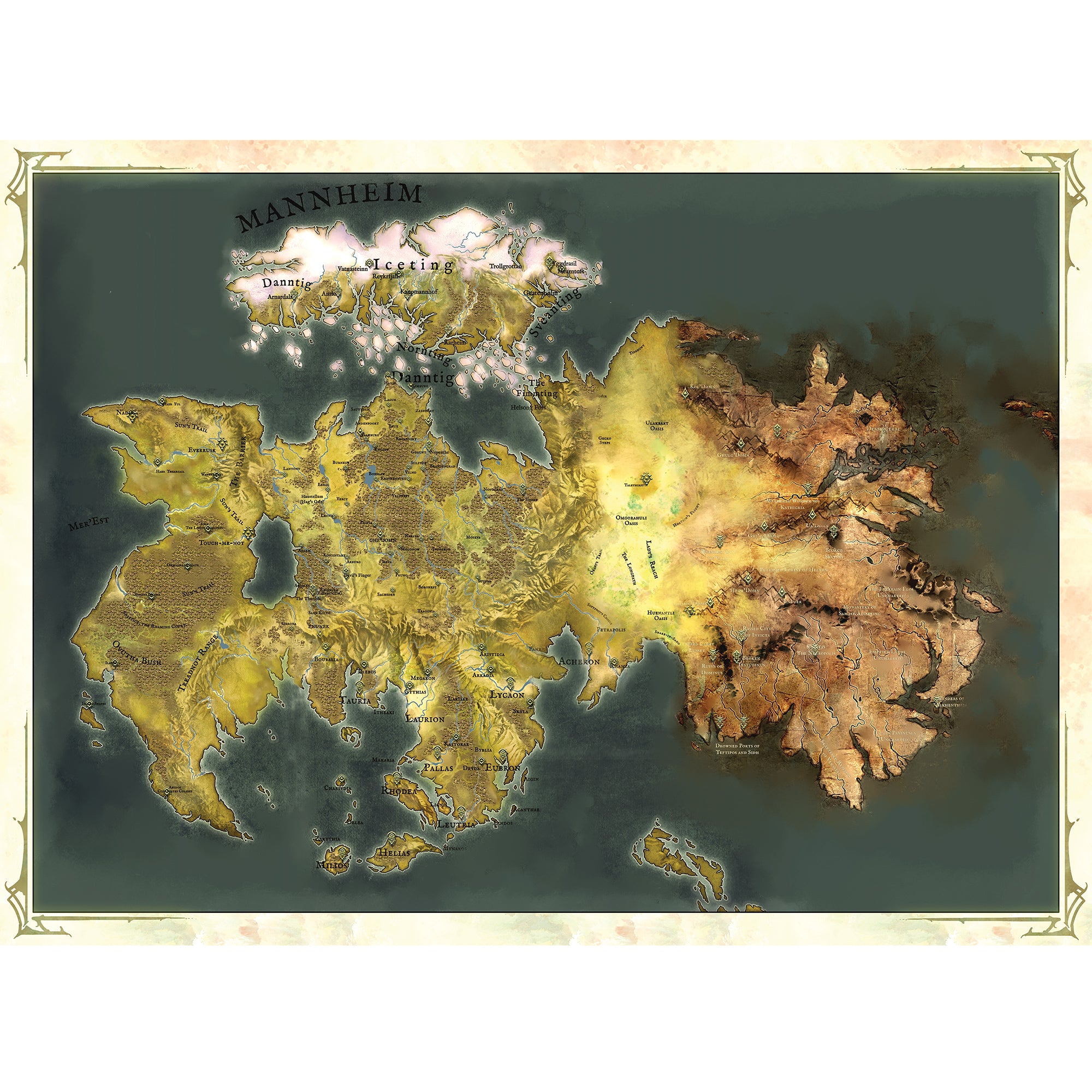 Conquest Cloth Map of Alektria - First Continent of Eä - Fantasy World Map for Tabletop RPG, D&D Campaigns & Home Decor
