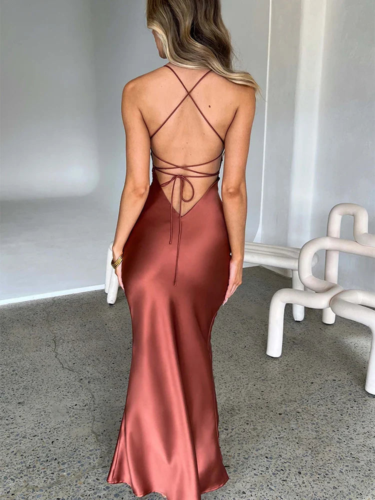 Articat Women's Satin Backless Lace-Up Mermaid Slip Dress - Sweetheart Neck Sexy Slim Bodycon Silk Gown for Evening Party, Prom, Wedding Guest & Cocktail Dresses | Elegant Formal Wear for Special Occasions