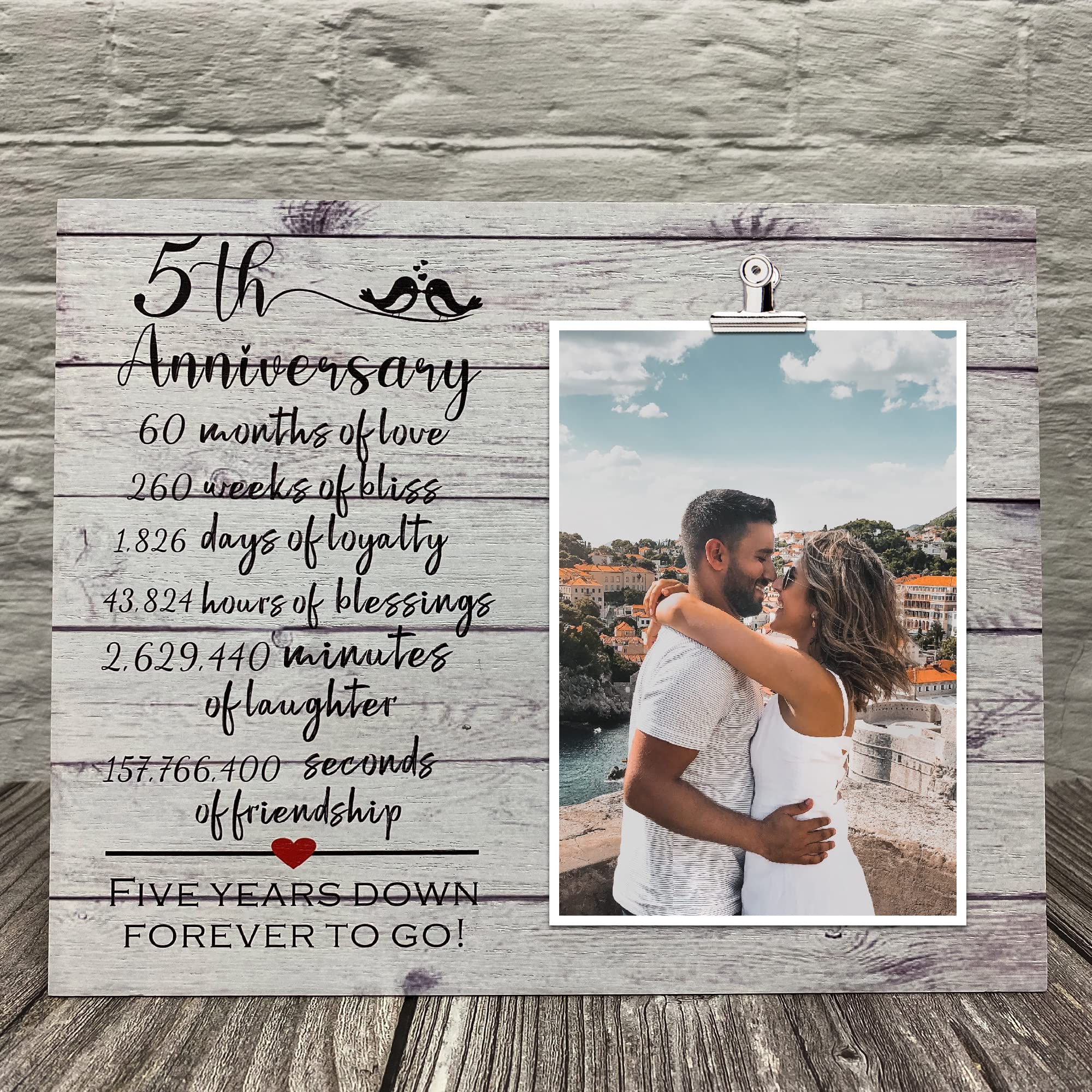 ZENNLAB 5th Anniversary Wood Picture Frame - Romantic Wedding Anniversary Gift for Couples, Husband & Wife - Perfect for Home Decor, Office Display & Cherishing Memories - Celebrate 5 Years Together with This Timeless Keepsake
