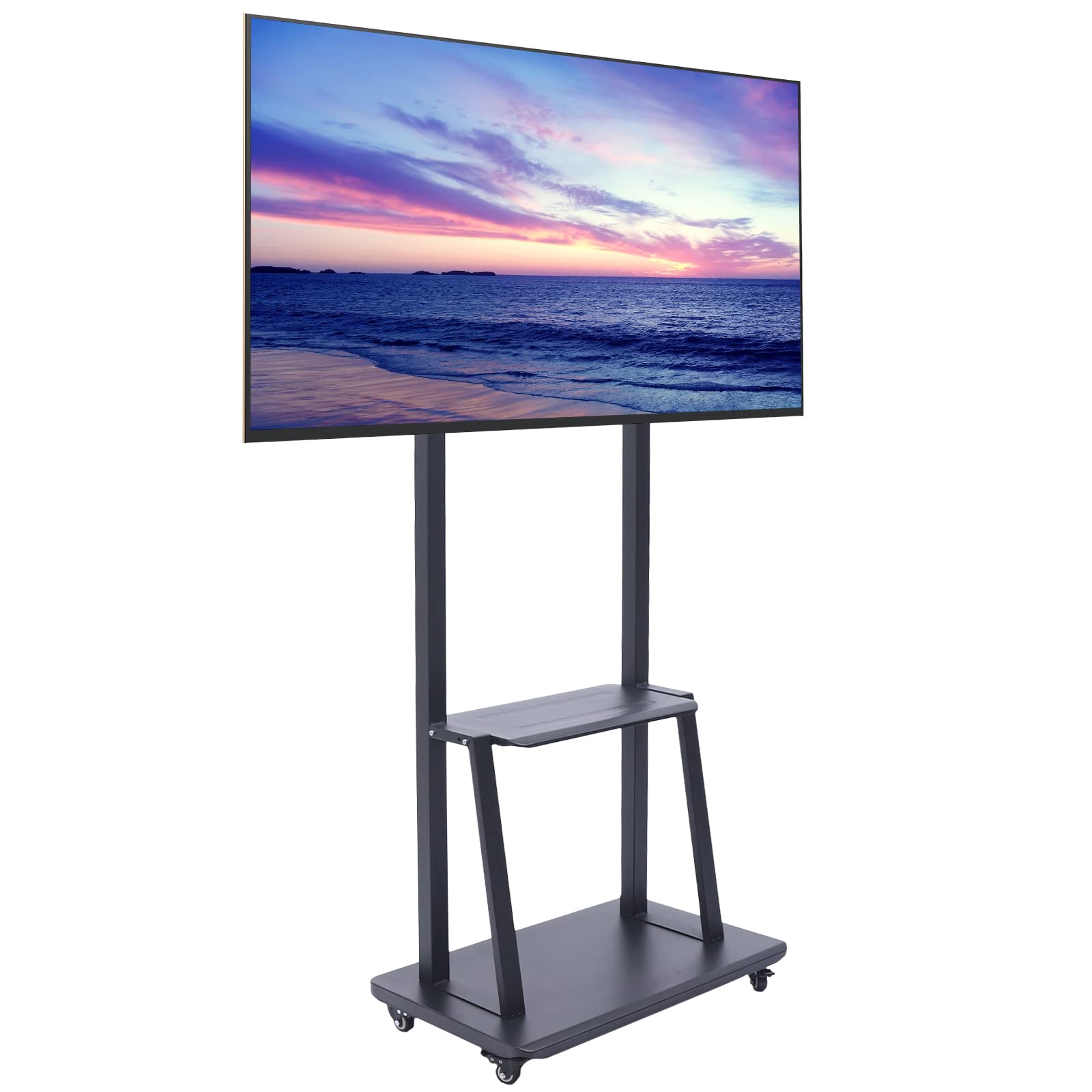 Adjustable Mobile TV Stand with Wheels for 32-65 Inch Flat/Curved Screens - Rolling TV Cart with 2 Shelves Holds 150lbs - Perfect for Living Room, Bedroom, or Outdoor Entertainment Spaces