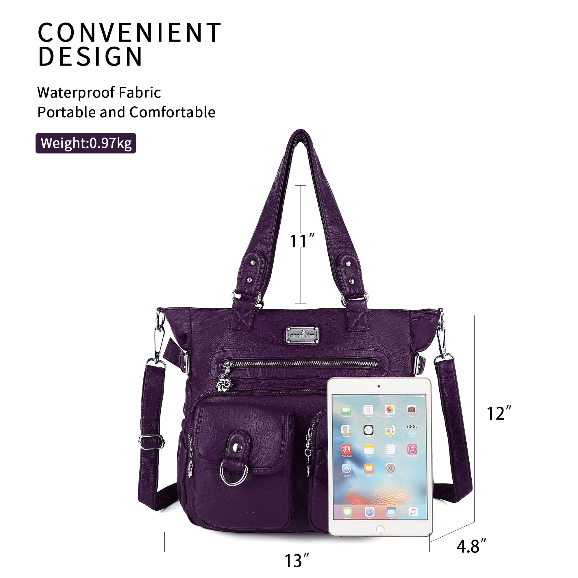 Angelkiss Women's PU Tote Shoulder Bag with Pockets - Perfect for Work & Travel