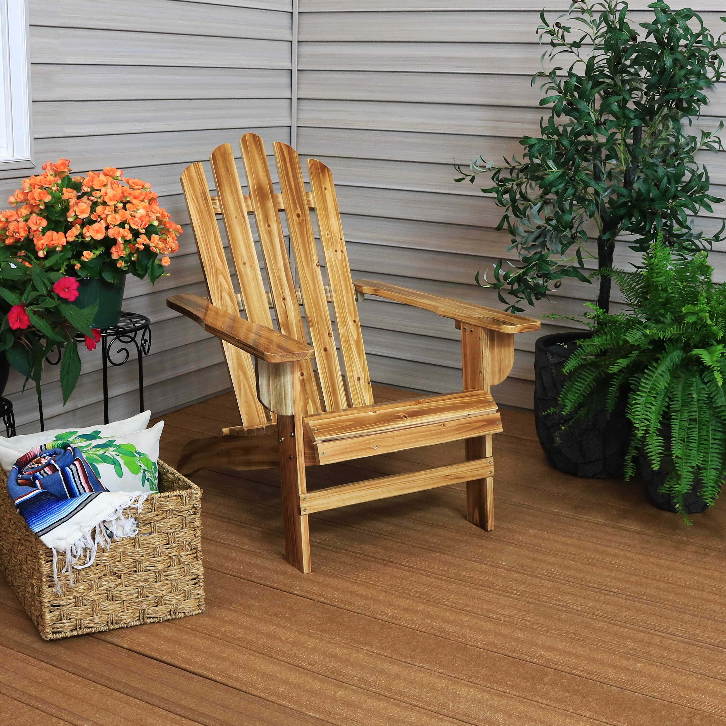 Rustic Wooden Adirondack Chair with Light Charred Finish - Outdoor Patio Furniture for Garden, Backyard & Poolside Relaxation