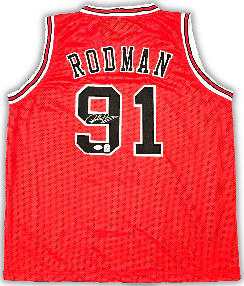 Authentic Dennis Rodman Chicago Bulls Signed Red Basketball Jersey with JSA COA - Perfect for Collectors, Sports Memorabilia Fans & NBA Memorabilia Displays