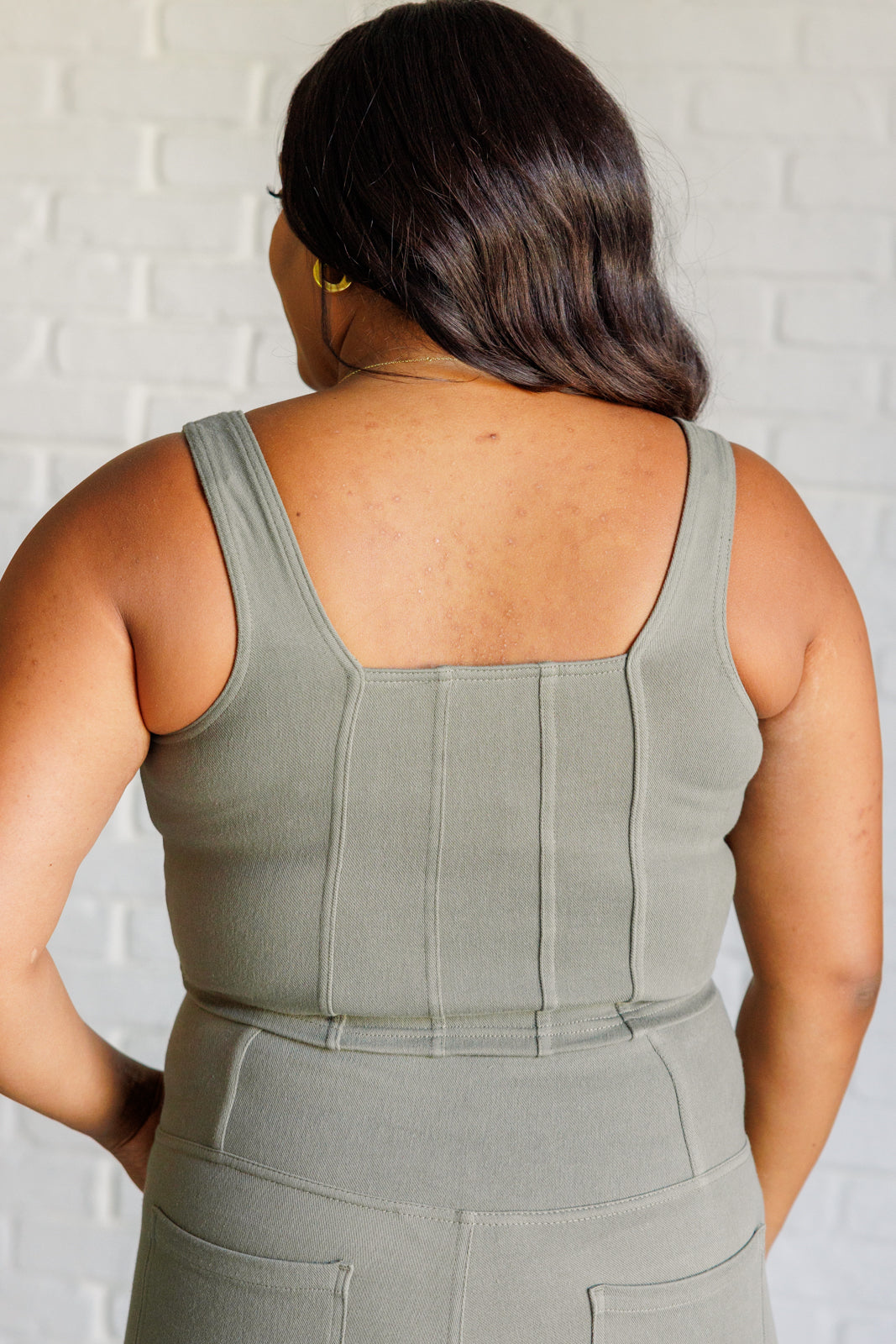 Stylish Dusty Olive Twill Square Neck Crop Top for Women - Perfect for Casual Outings, Summer Fashion & Layering