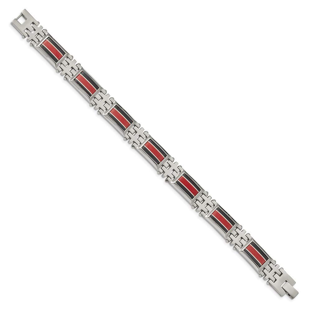 Luxury Stainless Steel Bracelet with Polished Black Carbon Fiber & Red Fiber Glass Inlay - Elegant Jewelry for Men & Women - Perfect for Parties, Weddings & Gifting