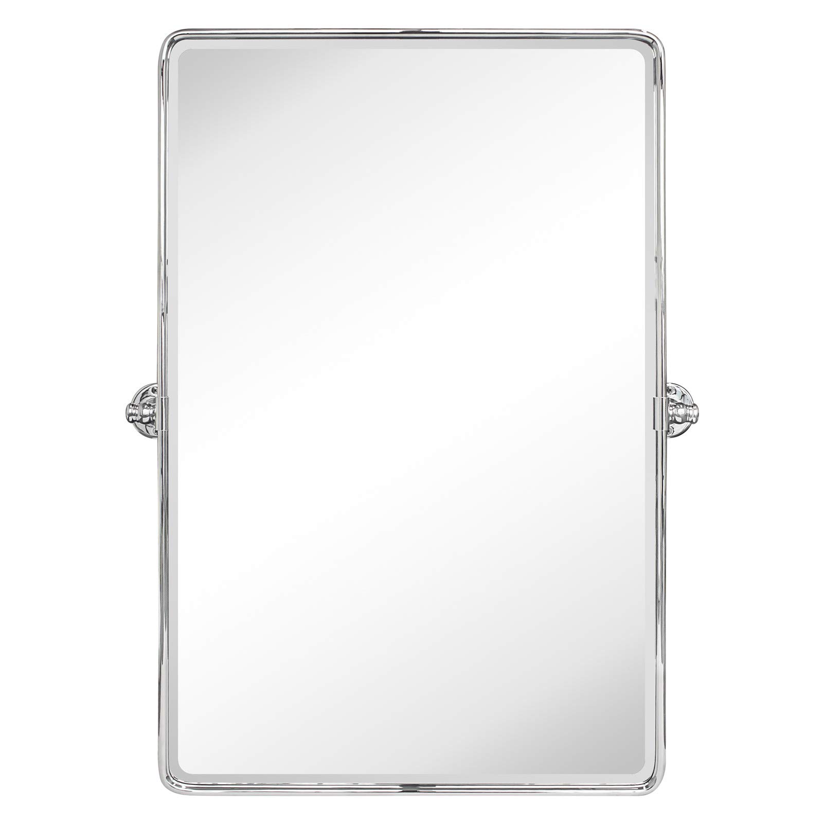 TEHOME 27 x 35 Inch Farmhouse Chrome Metal Framed Pivot Rectangle Bathroom Mirror - Adjustable Tilting Beveled Vanity Mirror for Wall Mount - Perfect for Bathroom, Bedroom, and Dressing Room Decor