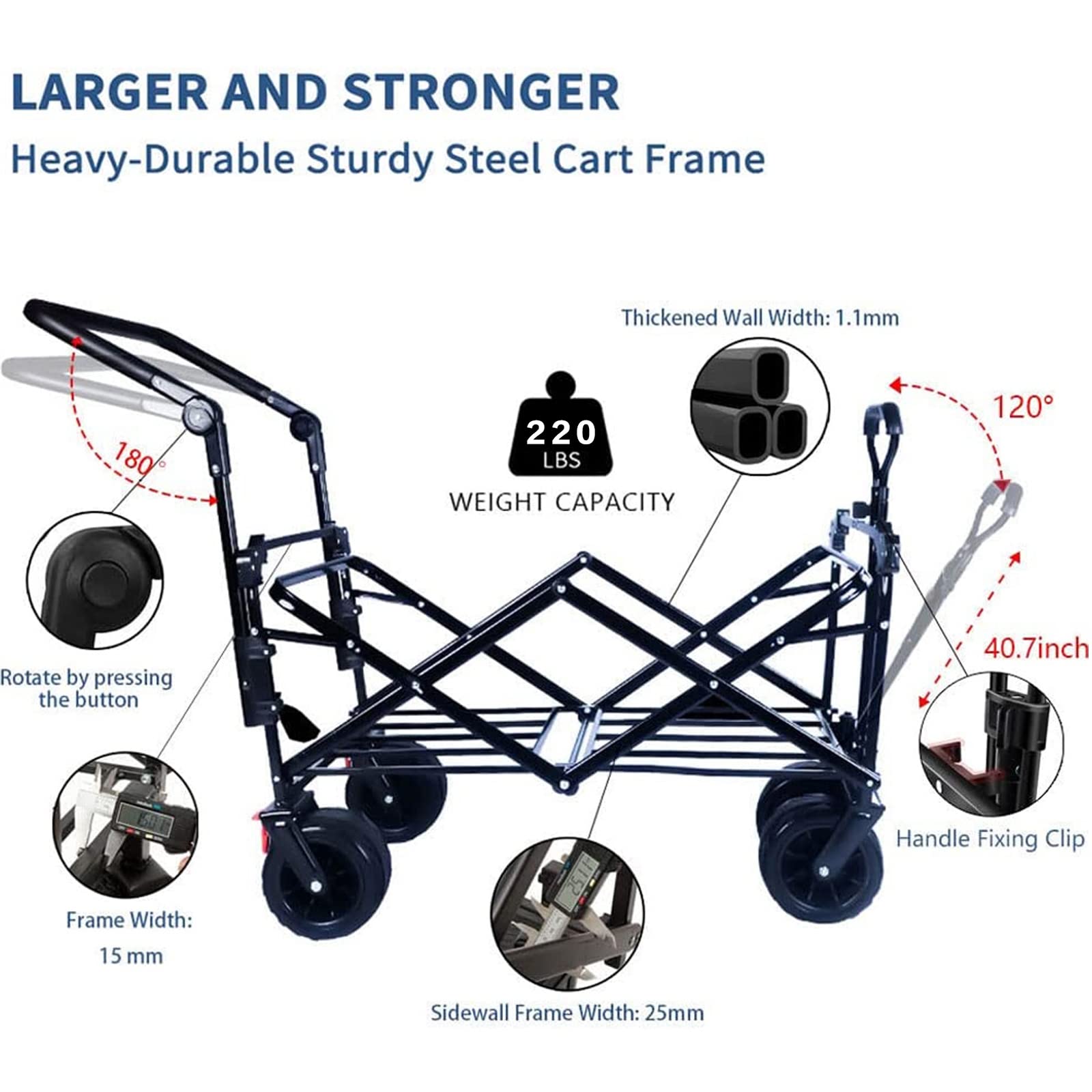 Heavy Duty Collapsible Folding Wagon Cart with Removable Canopy & 4
