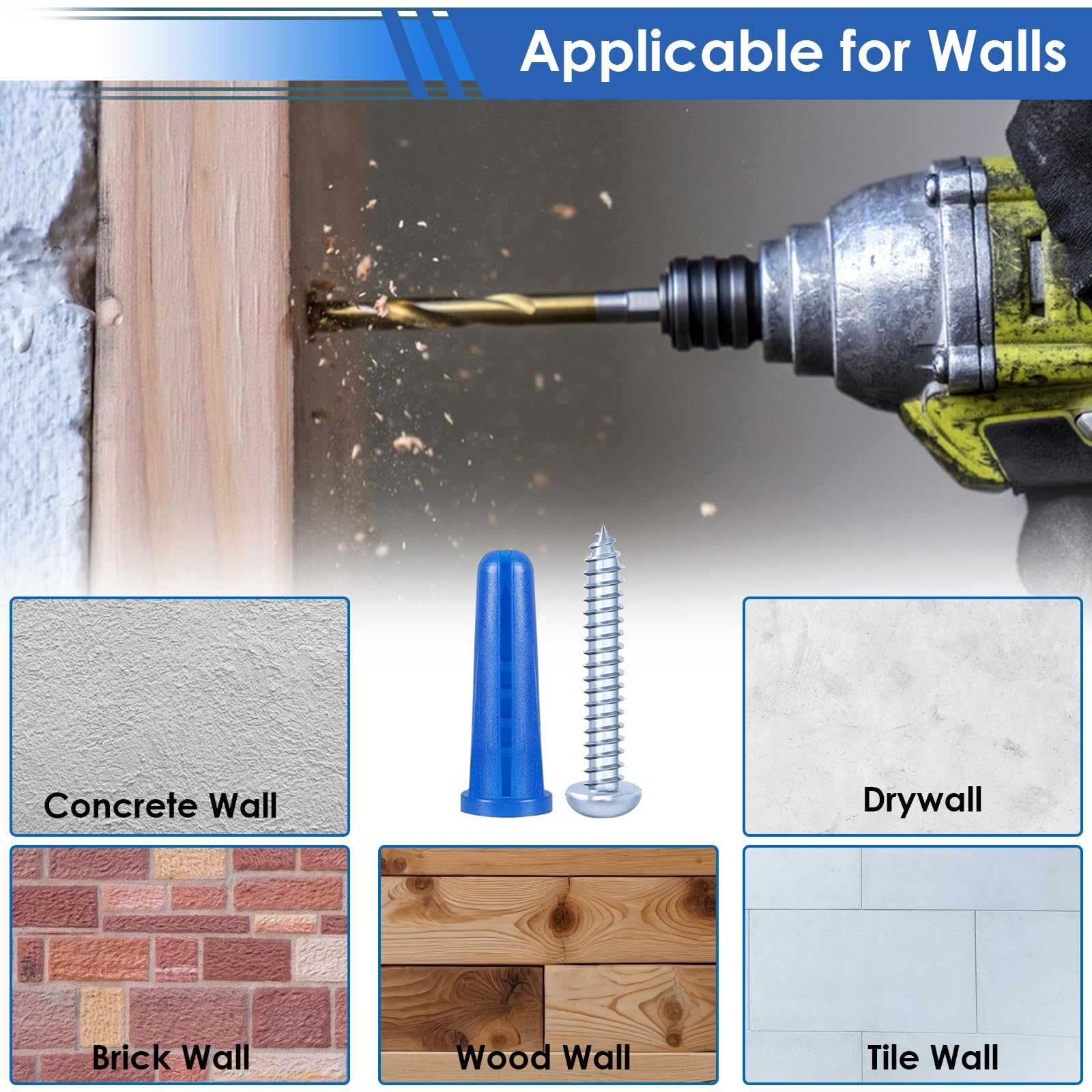 182PCS Heavy Duty Concrete Anchors Kit with Masonry Screws & Drill Bits - 90PCS Wall Anchors, 90PCS Brick Screws for Concrete, Brick & Block - Perfect for Hanging Shelves, TV Mounts & Outdoor Fixtures
