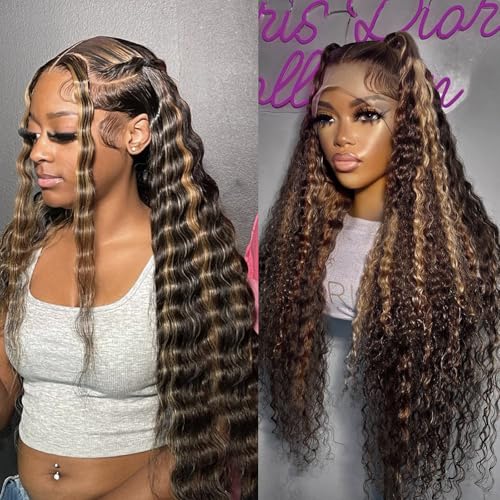 FB/30 Deep Wave Highlight Lace Front Wig Human Hair