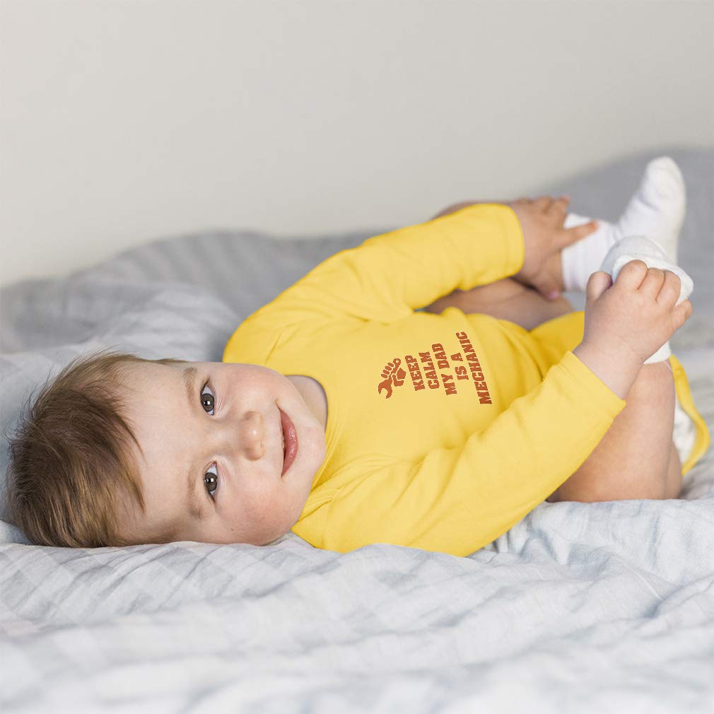 Cute Rascals Baby Long Sleeve Bodysuit - Keep Calm My Dad is A Mechanic | Father's Day Outfit for Boys & Girls | 100% Cotton Oxford Gray | Newborn Infant Clothes | Perfect for Family Photos & Special Occasions