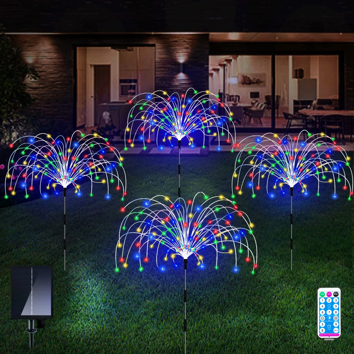 4 Pack Solar Firework Garden Lights - 120 LED Waterproof Outdoor Pathway Lights for Courtyard, Yard, Party Decor | Colorful Firefly Solar Lights for Garden, Walkway, Patio & Landscape Lighting