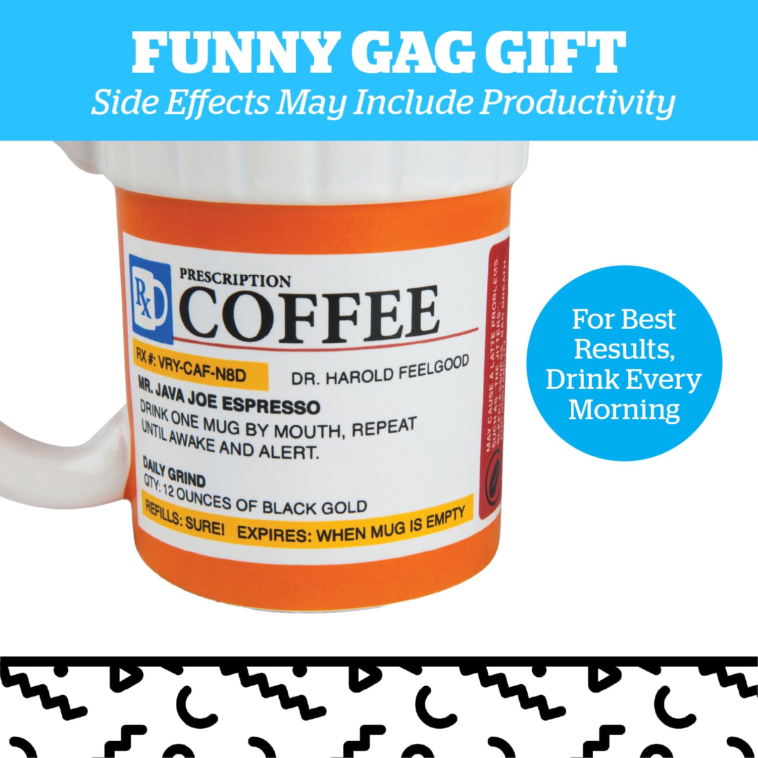 BigMouth Inc. Funny Prescription Coffee Mug - 12oz Large Ceramic Pill Bottle Cup - Unique Pharmacy & Doctor Gifts - Dishwasher Safe Novelty Coffee Cup - Perfect for Nurses, Medical Students & Healthcare Workers - Great for Office, Hospital Break Room & White Elephant Gifts