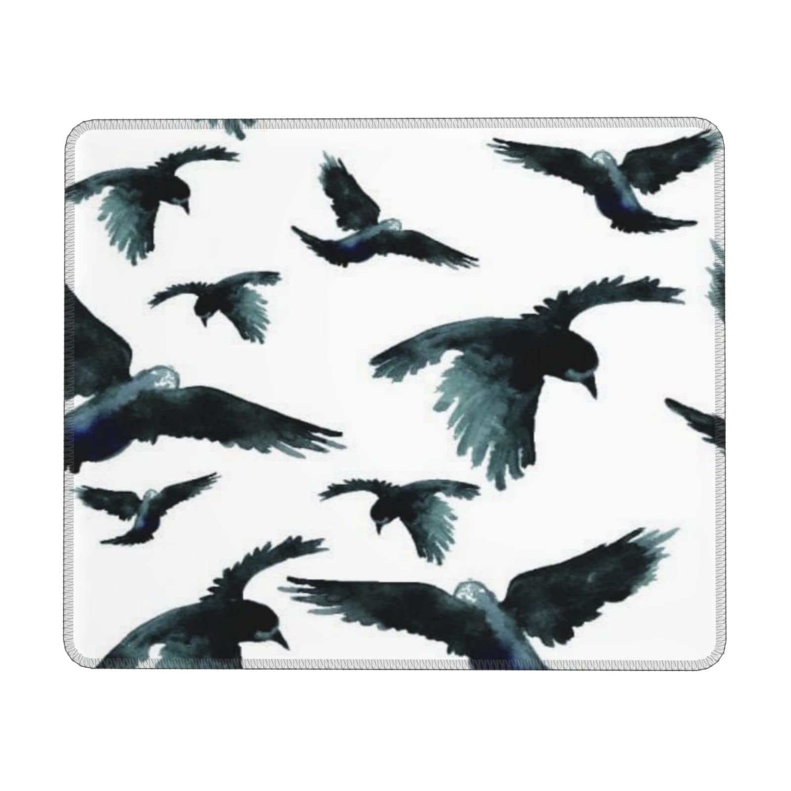 Hand Painted Watercolor Ravens Mouse Pad - Non-Slip Rubber Base, Stitched Edge, Washable & Comfortable Desk Mat for Computer, Laptop, Gaming & Office Use - Perfect Gift for Artists & Professionals