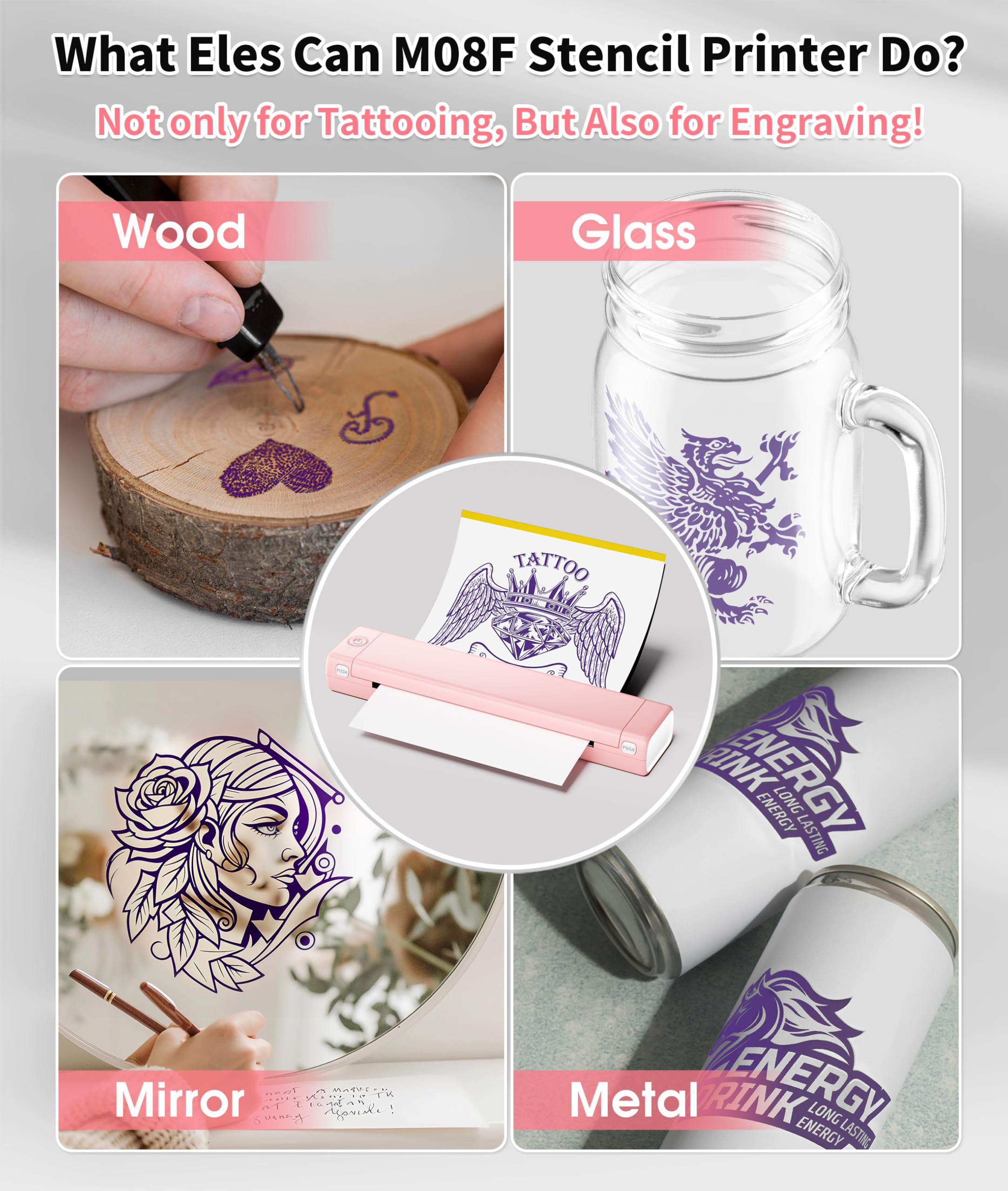 Phomemo M08F Bluetooth Tattoo Stencil Printer Kit with Storage Case & 10pcs Thermal Transfer Paper - Wireless Tattoo Transfer Machine for Artists & Beginners - Works with iPhone, Android, iPad, Tablet & Computer - Perfect for Tattoo Studio, Home Practice & Professional Use