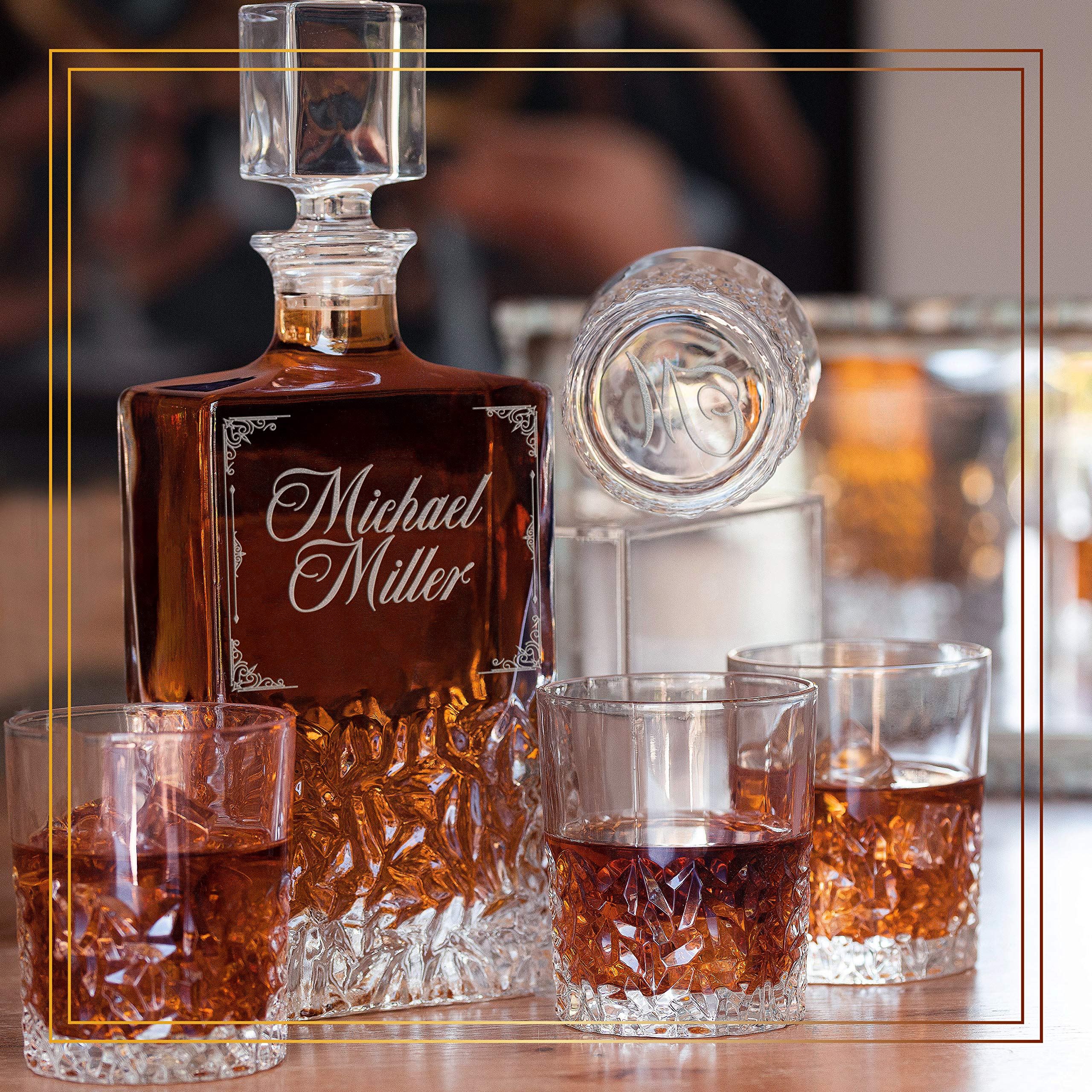 Personalized Whiskey Decanter Set with Glass - Gift for Dad, Retirement, Housewarming - Perfect for Bourbon & Scotch Lovers