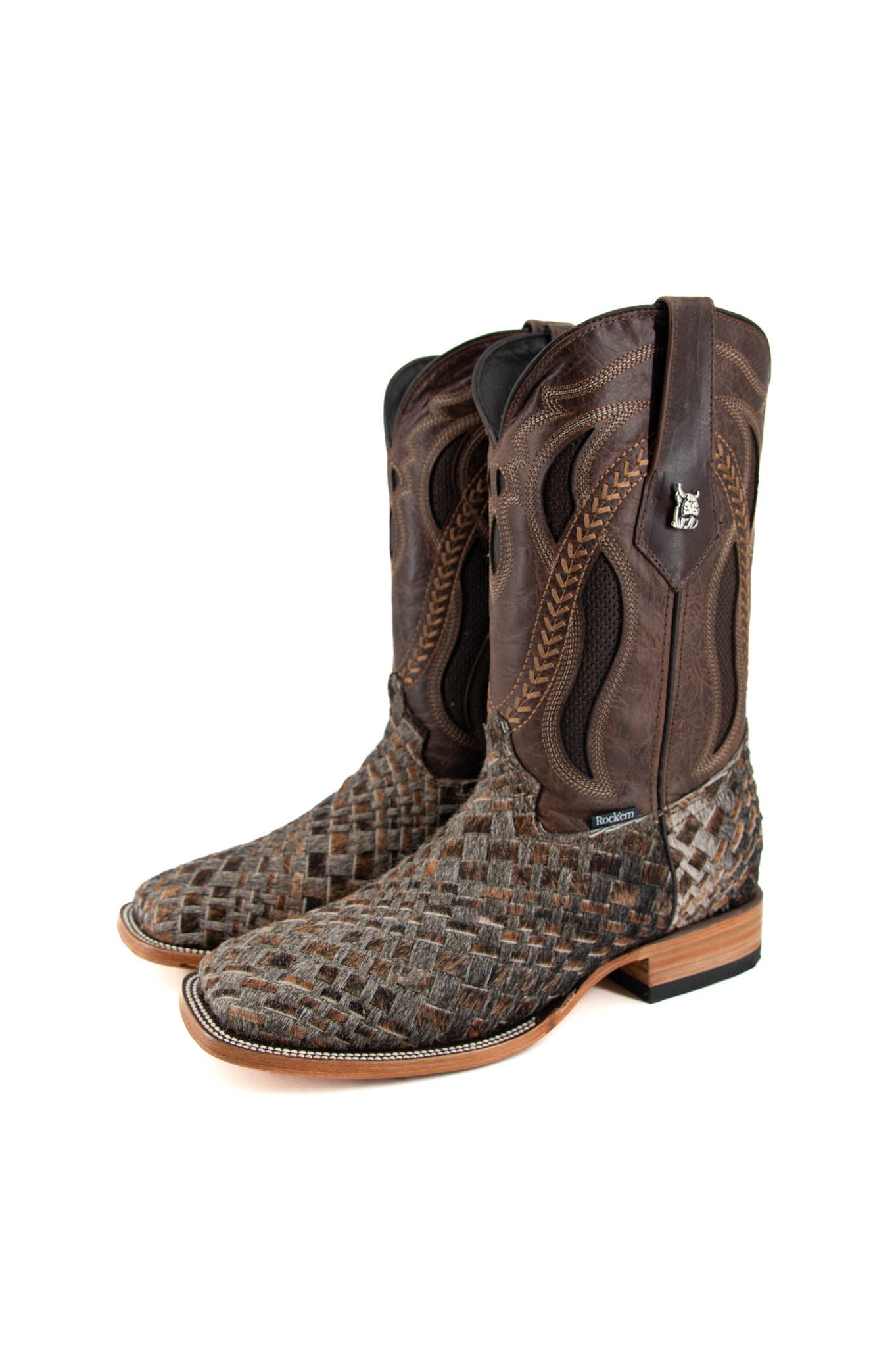 Authentic Men's Cowhide Square Toe Cowboy Boots - Size 7.5 (1M) - Western Style Leather Boots for Rodeo, Country Dancing & Outdoor Adventures