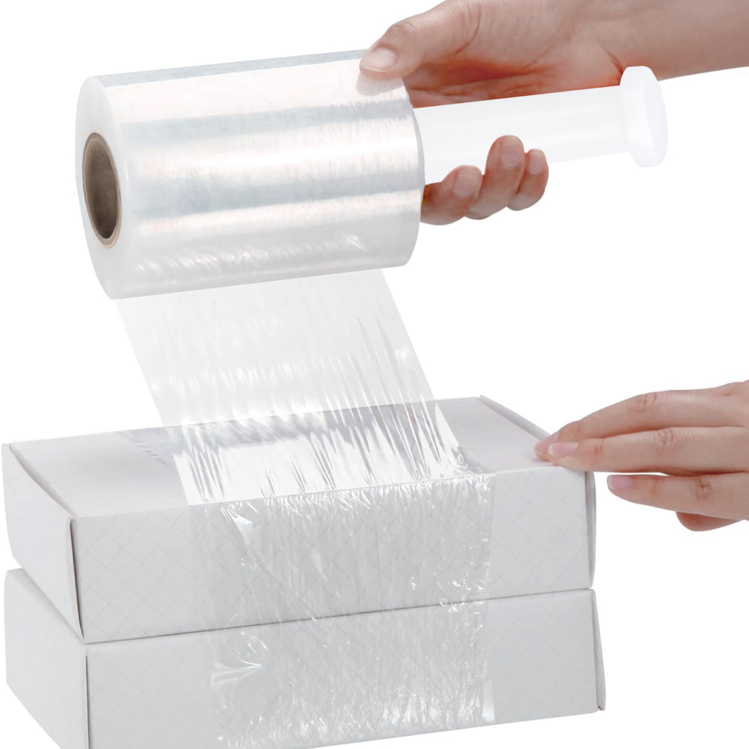 MMBM Mini Stretch Wrap with Plastic Handle - 48 Pack, 2 Inch x 1000 Feet, 90 Gauge Clear Plastic Cling Film - Hand Shrink Wrap for Pallet Moving, Packing & Storage - Ideal for Home, Office & Warehouse Use