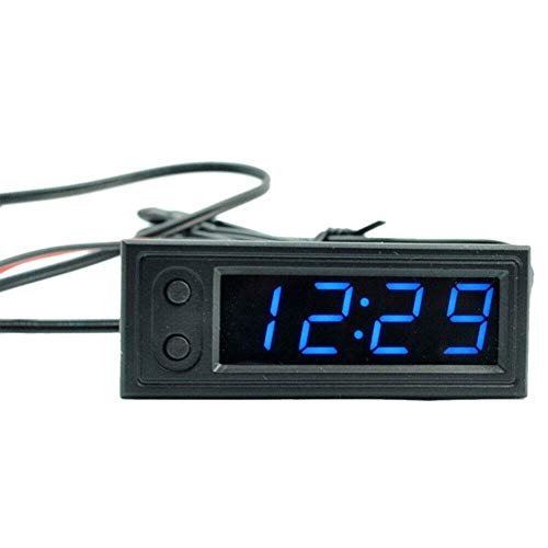 12V Car Temperature Clock with Thermometer & Voltmeter - 3-in-1 LED Digital Display LCD Screen for Dashboard - Perfect for Road Trips, Camping & Vehicle Monitoring