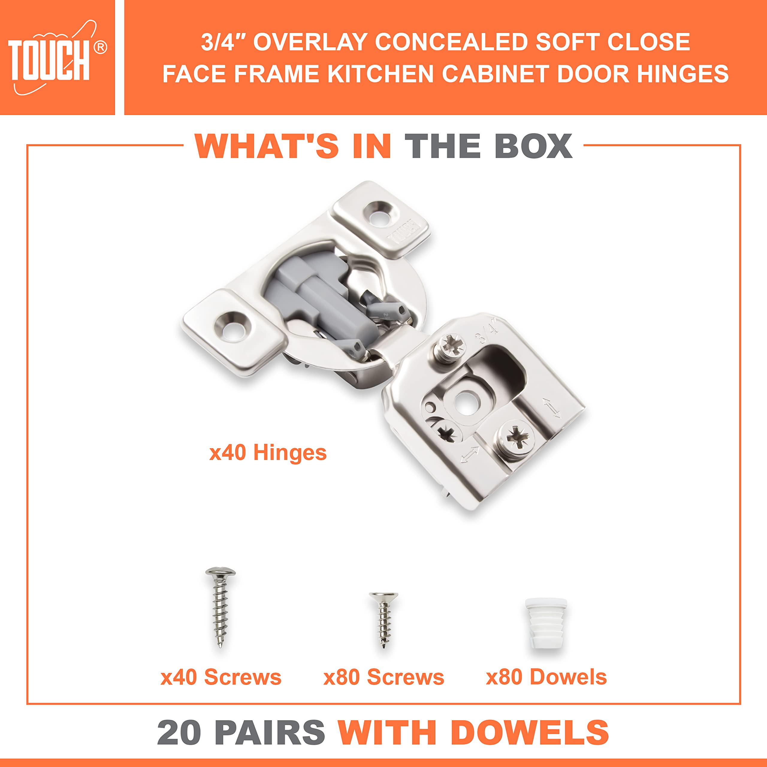 20 Pairs Soft Close Cabinet Hinges - 3/4