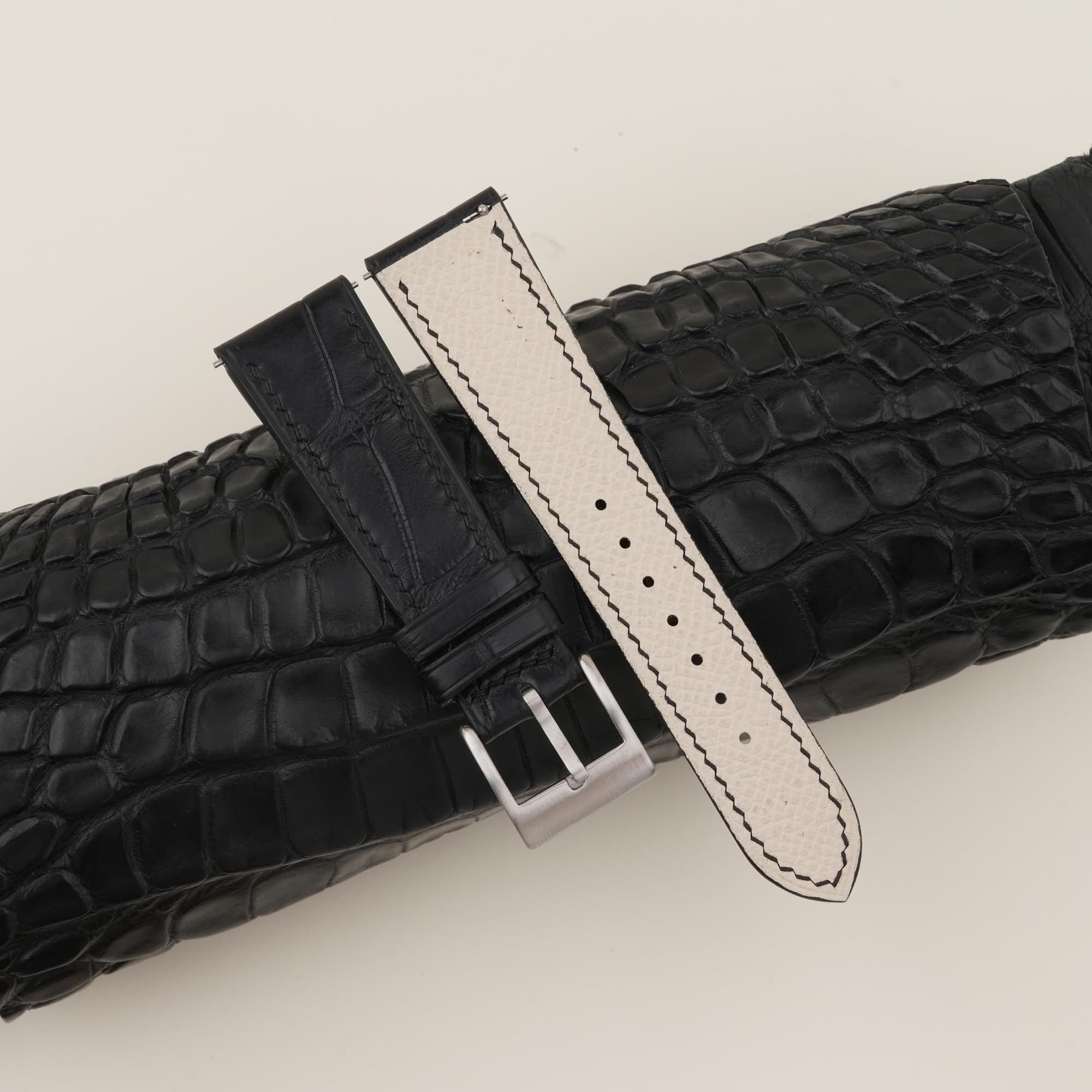 Handmade Genuine Alligator Leather Watch Band - Quick Release Pearl White Epsom Leather Strap for Men & Women (16mm 18mm 19mm 20mm 22mm) - Perfect for Luxury Watches, Dress Occasions & Everyday Wear