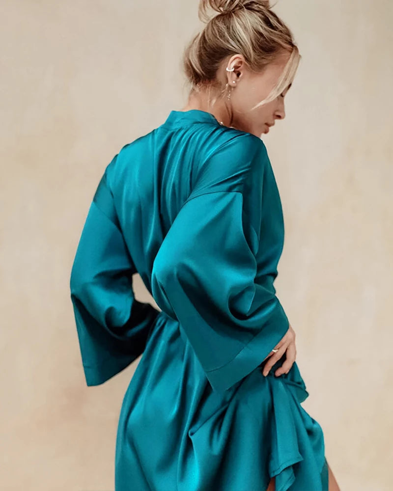 Luxury Knee Length Silk Robe for Women - Soft & Elegant Satin Loungewear - Perfect for Spa Days, Bridal Showers & Relaxing at Home