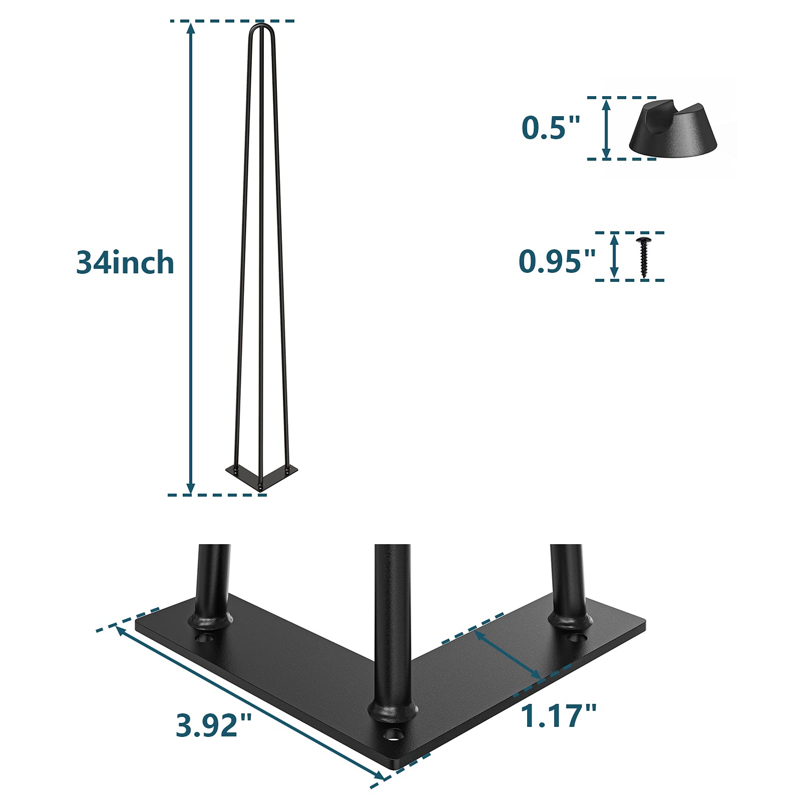 34 Inch Heavy Duty Hairpin Coffee Table Legs - Set of 4 Industrial Metal Furniture Legs for DIY Projects, Bench, Desk, Bar & Dining Tables - Includes Rubber Floor Protectors - Perfect for Modern Living Room, Office & Restaurant Decor