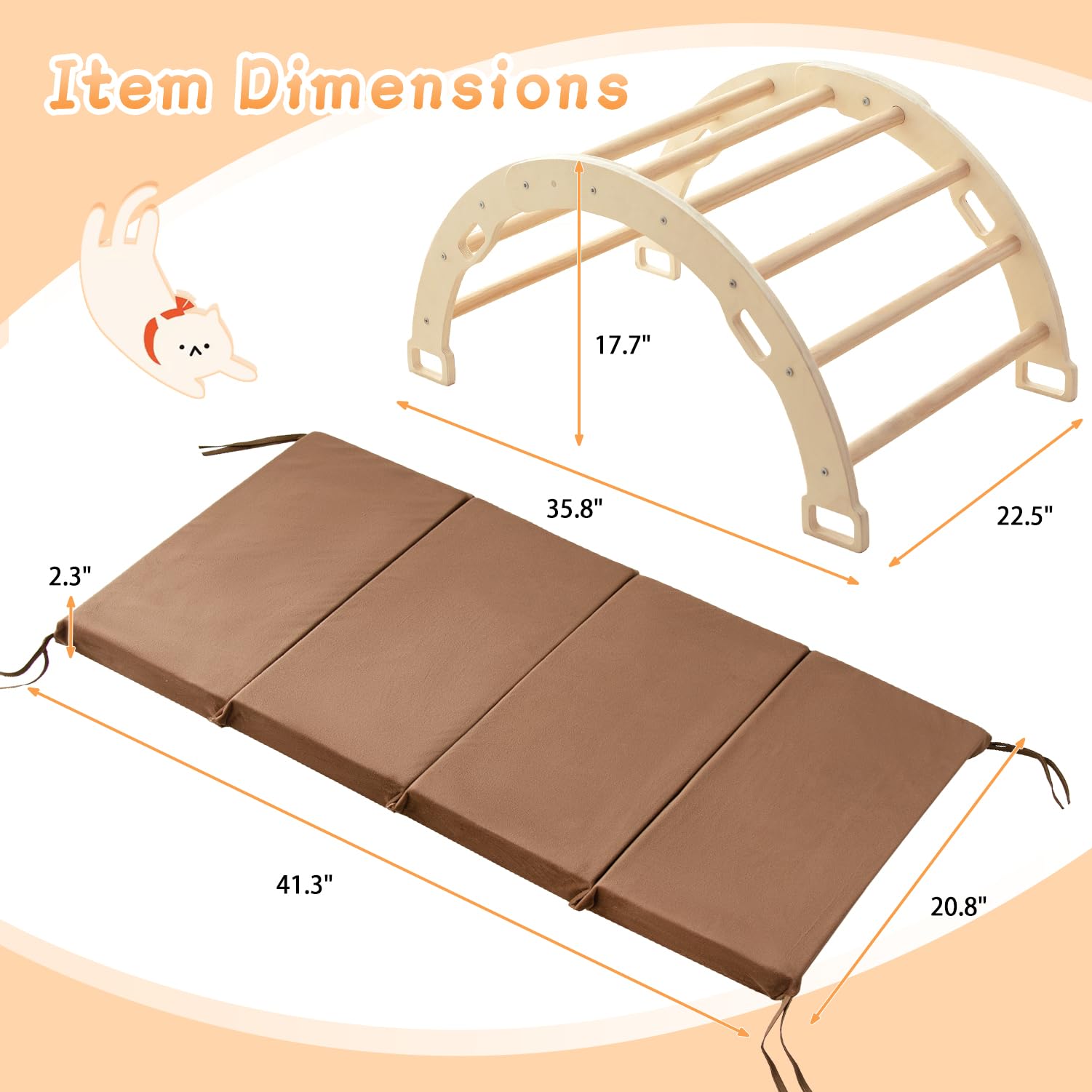 Sherilyn Kids Climber Arch Rocker with Cushion - Montessori Wooden Climbing Toy for Toddlers & Children - Indoor Playground Equipment for Home, Daycare, or Preschool - Encourages Active Play & Motor Skills Development