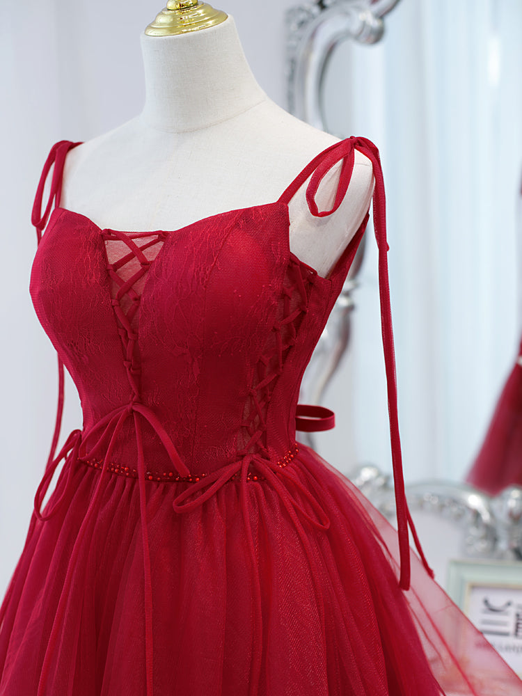 Elegant Red Tulle Lace Short Prom Dress - Flared Homecoming Dress for Teens | Perfect for Prom Night, Homecoming Dance & Special Occasions