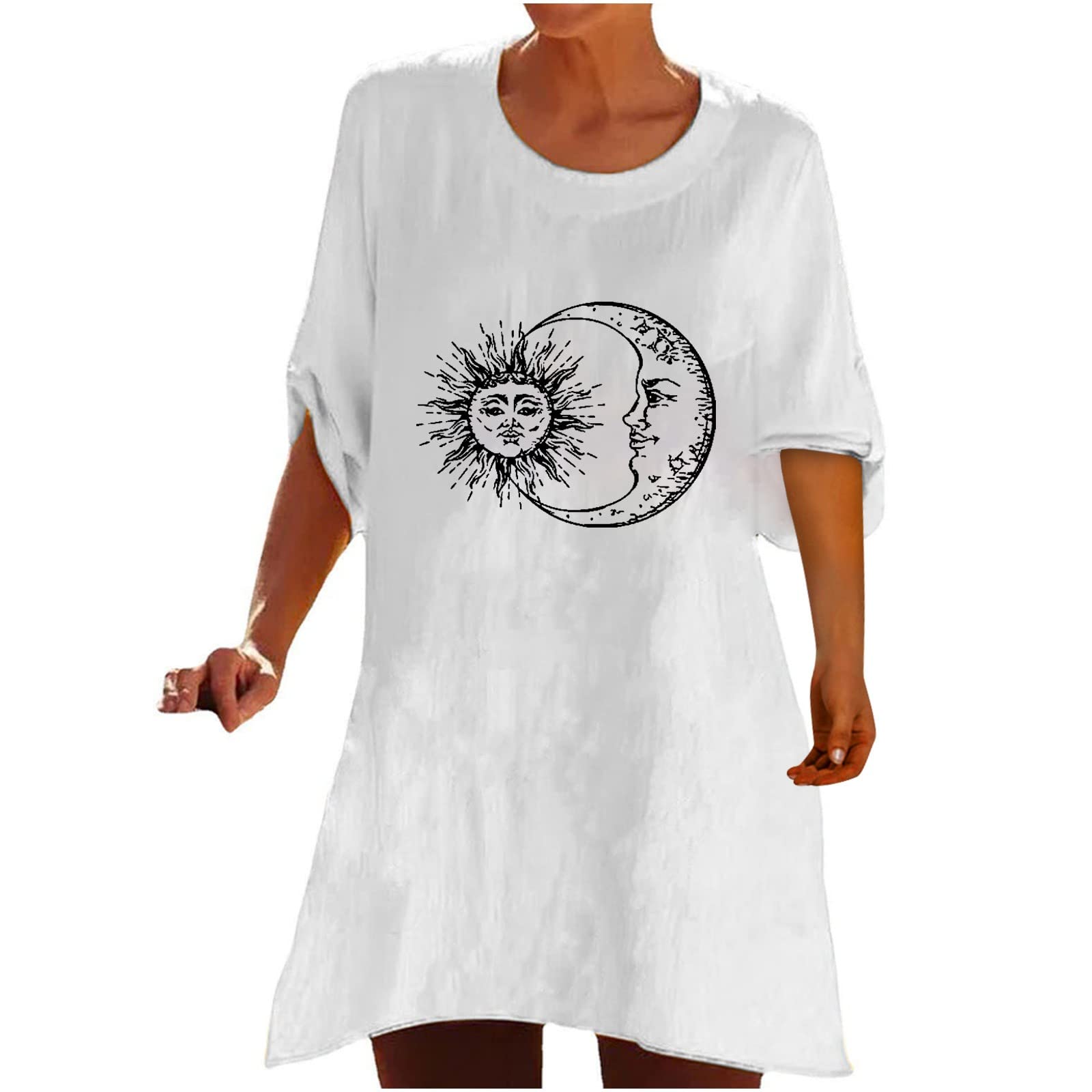 Ylioge Women's Vintage Graphic Printed Summer Tops - Loose Crewneck Mid-Length Sleeve Fashion T-Shirt for Casual Outfits & Beach Wear | Trendy Summer Blouse for Women