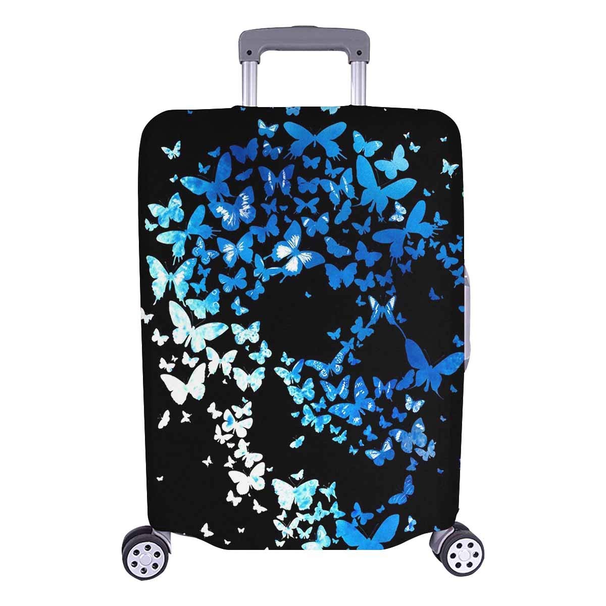 Custom Blue Butterfly Skull Luggage Cover Protector - Elastic Travel Suitcase Protector 25