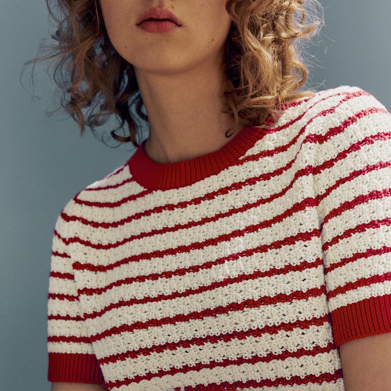 Women's Striped Short Sleeve Knit Sweater - Soft Crew Neck Pullover Top for Casual Wear | Perfect for Spring Outfits, Office Looks & Weekend Relaxation