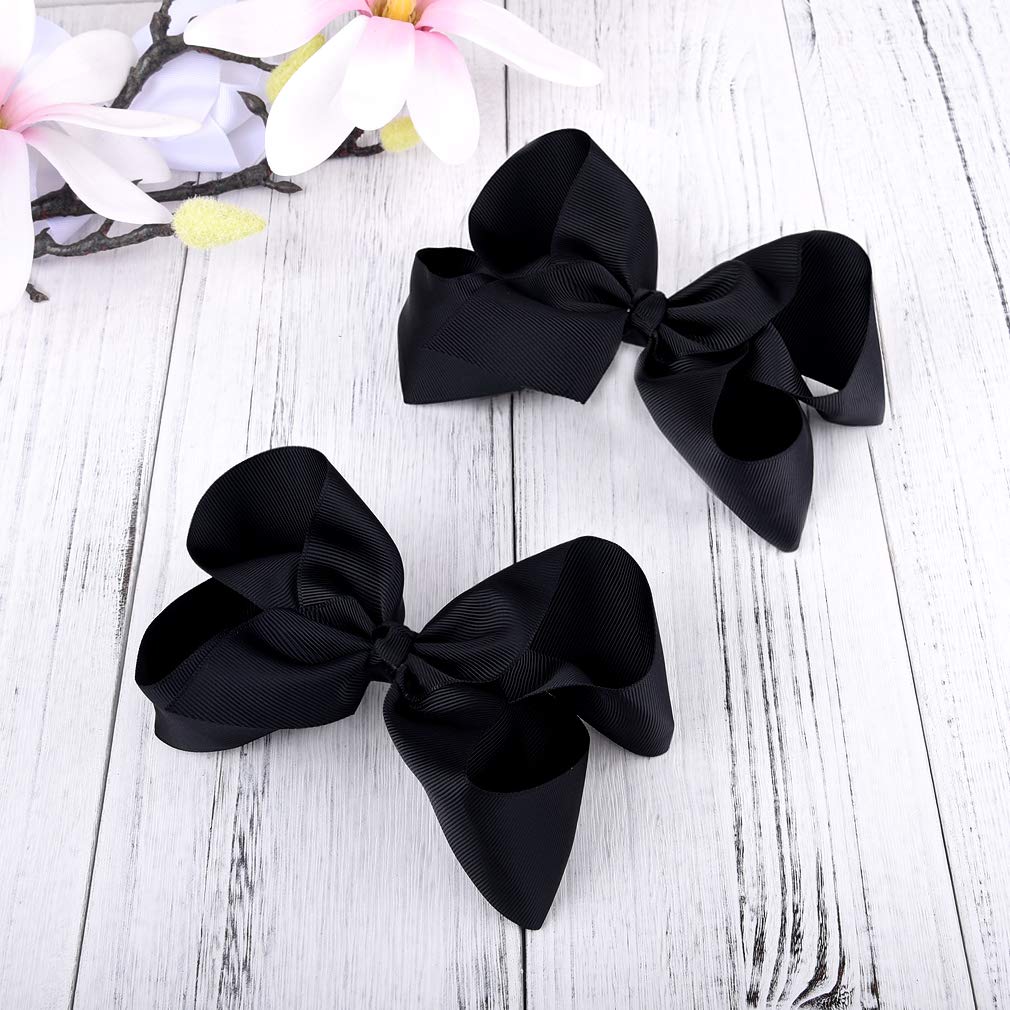 12 PCS 6 Inch Handmade Grosgrain Ribbon Hair Bows with Alligator Clips - Hair Accessories for Toddler Girls & Teens (Black) - Perfect for Parties, School & Special Occasions