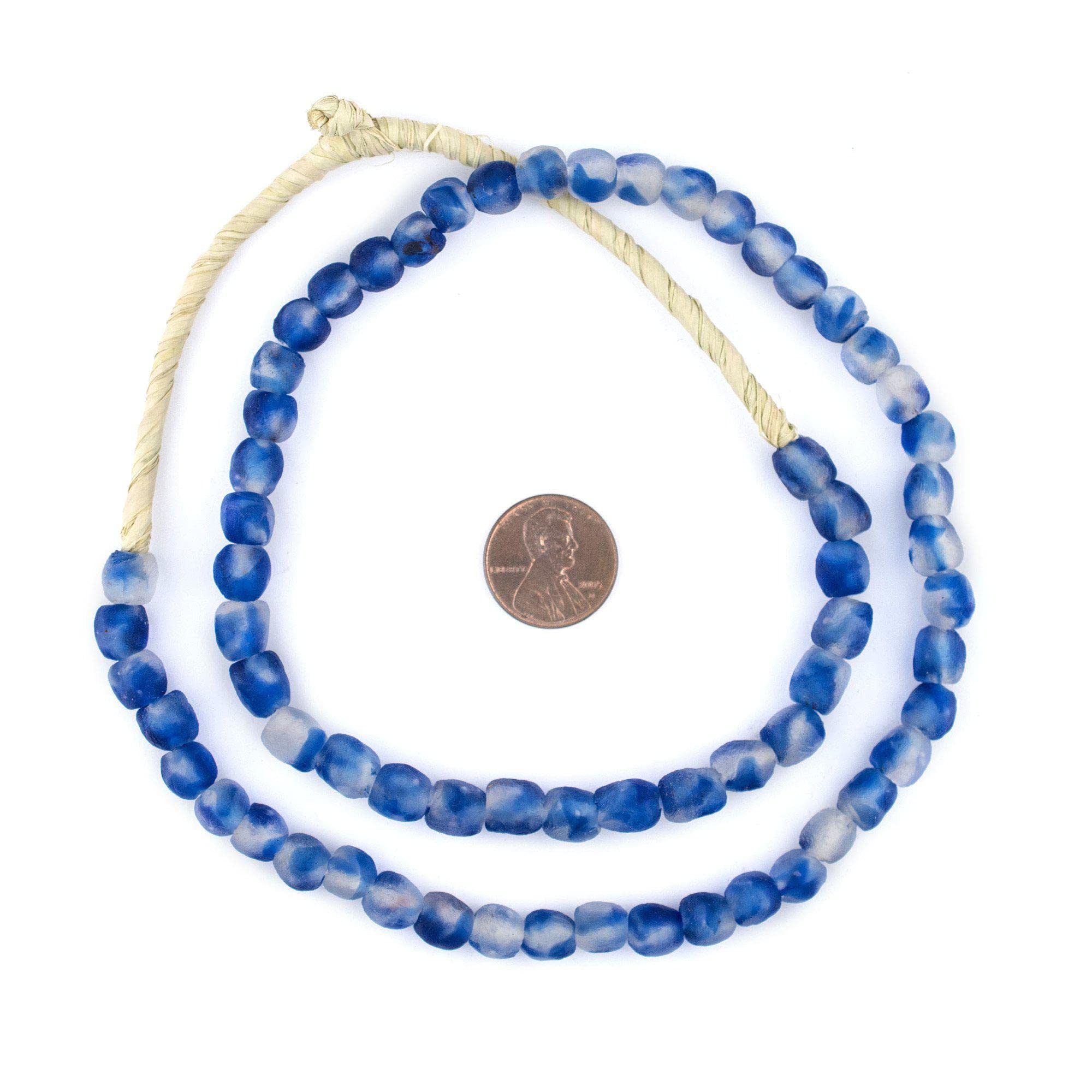 Handmade Ghana Recycled Glass Beads - Cobalt Blue Swirl 7mm Strand (70 Beads) for Jewelry Making, DIY Crafts & Home Decor | Perfect for Necklaces, Bracelets & Boho Decorations
