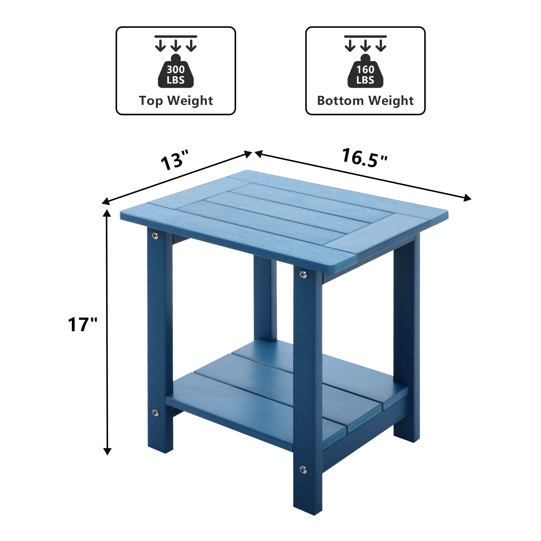 Weather-Resistant Double Adirondack Outdoor Side Table - Dark Blue Rectangular Patio End Table for Adirondack Chairs | Perfect for Backyard, Garden, Deck & Poolside Relaxation