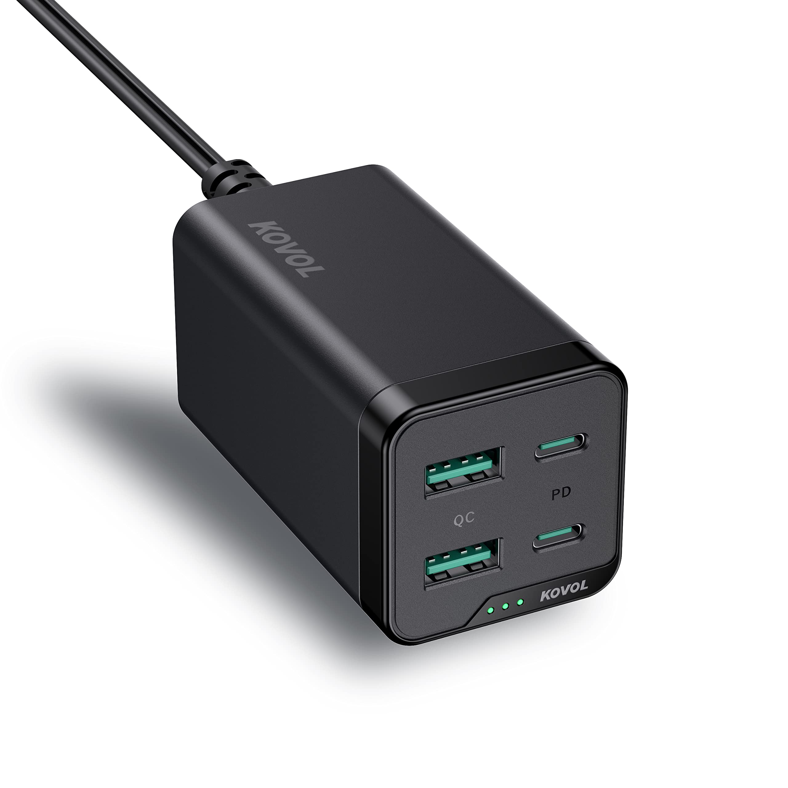 65W USB C Charger with 4 Ports - KOVOL GaN III Fast Charging Station (Dual USB C + Dual USB A) for Galaxy, iPhone, iPad, MacBook - PPS 25W Super Fast Charging - Perfect for Home, Office & Travel (Gray)