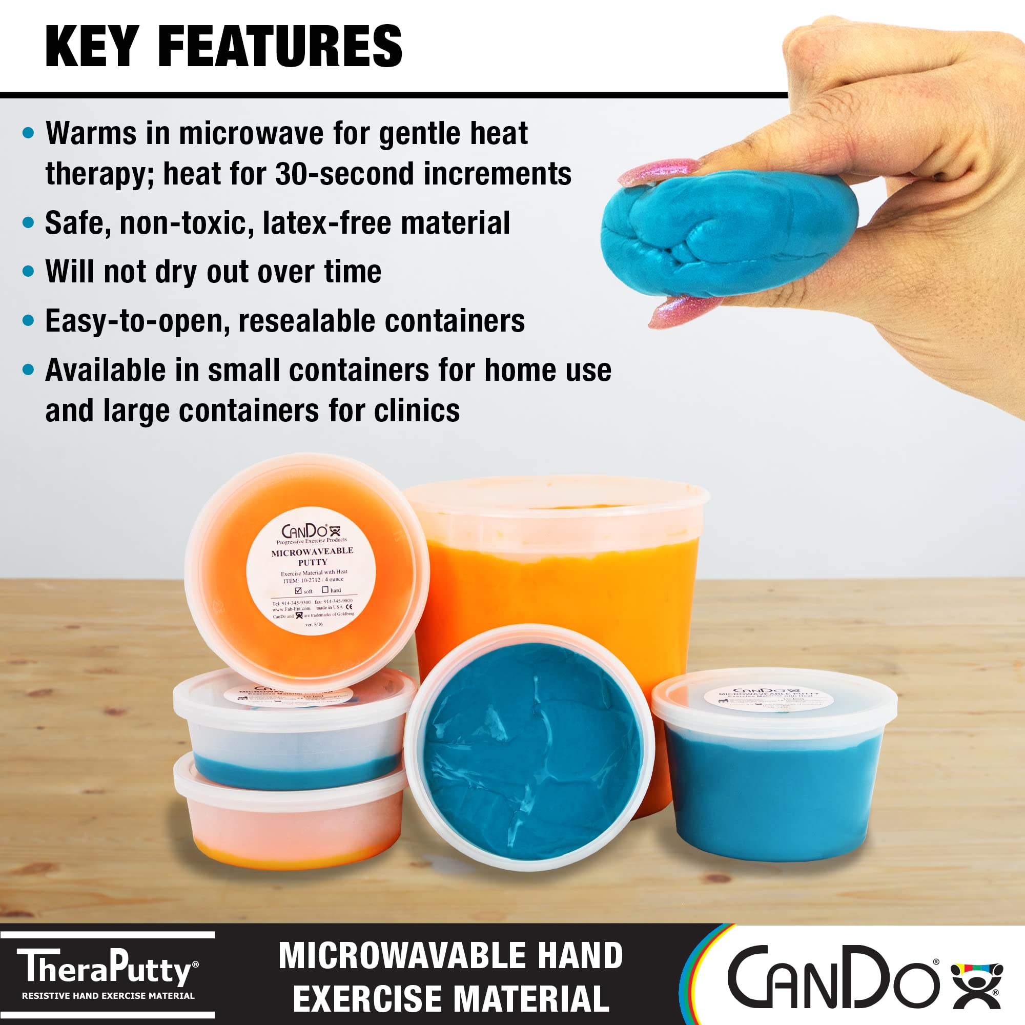 Cando 300504 Microwavable TheraPutty Exercise Material - Firm Resistance Therapy Putty (4 oz, Blue) for Hand Rehabilitation, Stress Relief & Occupational Therapy - Ideal for Arthritis, Carpal Tunnel & Post-Surgery Recovery
