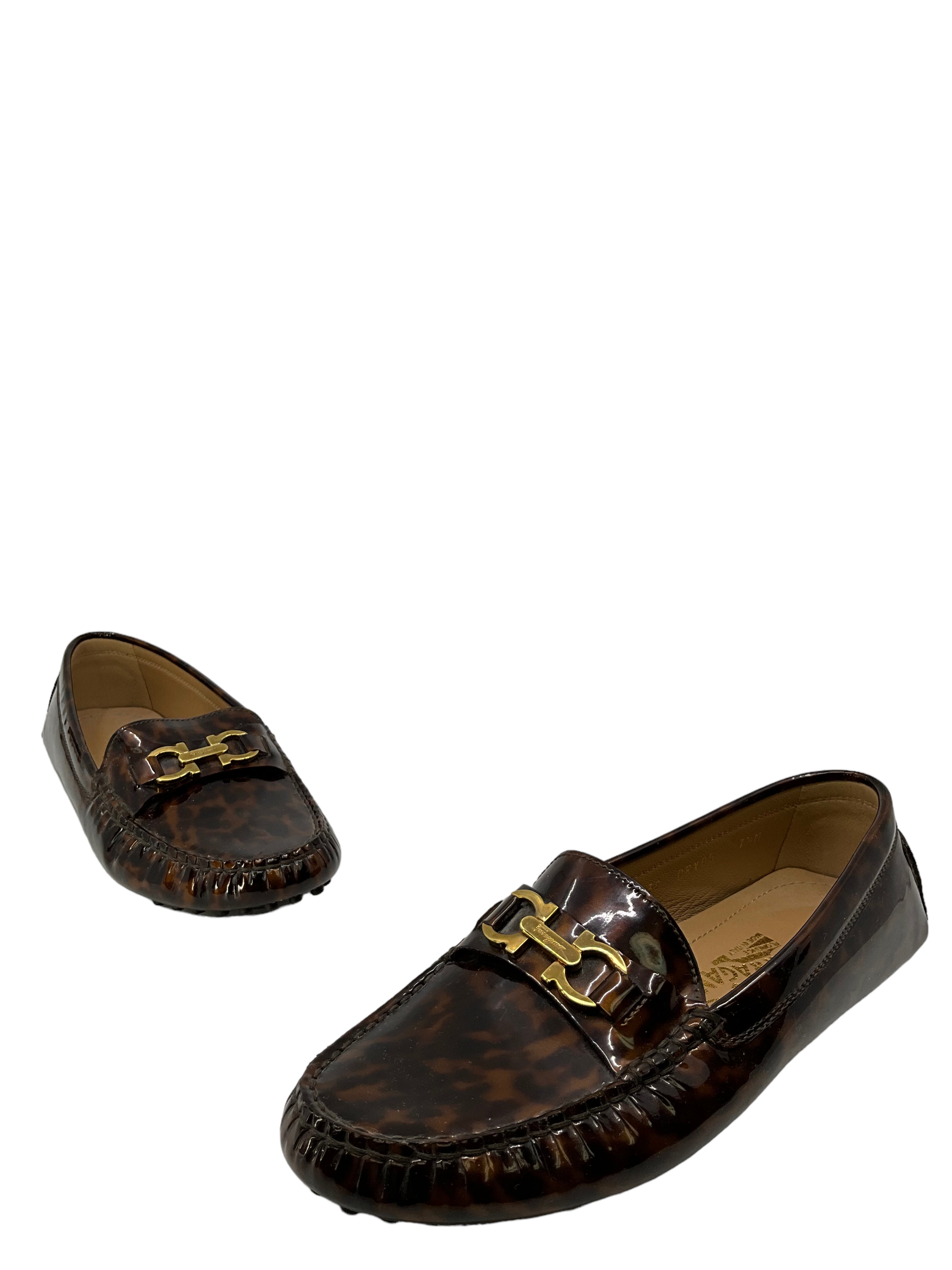 Salvatore Ferragamo Saba Patent Leather Loafers for Men - Size 7.5 US - Shiny Black Formal Shoes for Business & Office Wear